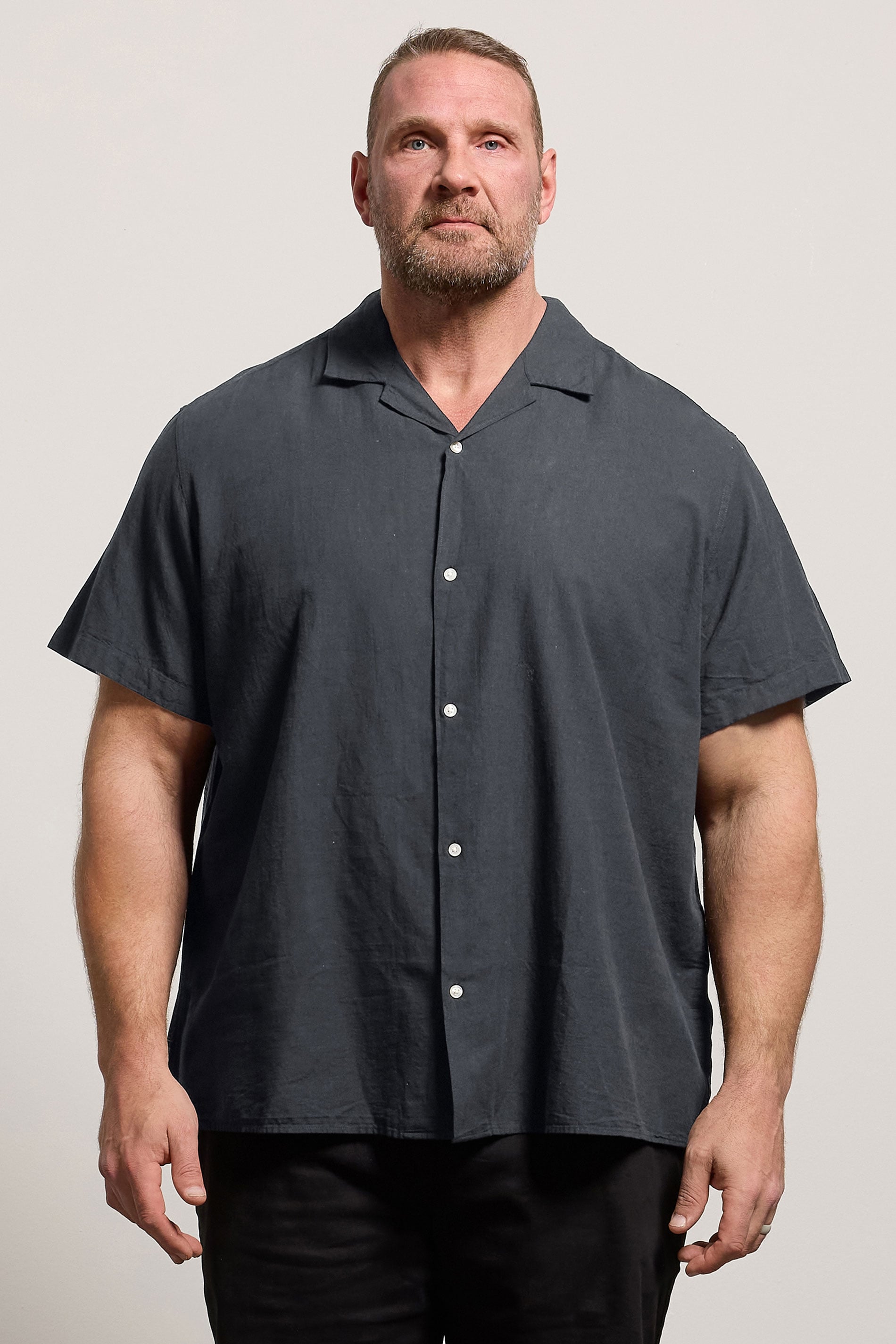 JACK & JONES Big & Tall Black Linen Blend Resort Shirt | BadRhino 3