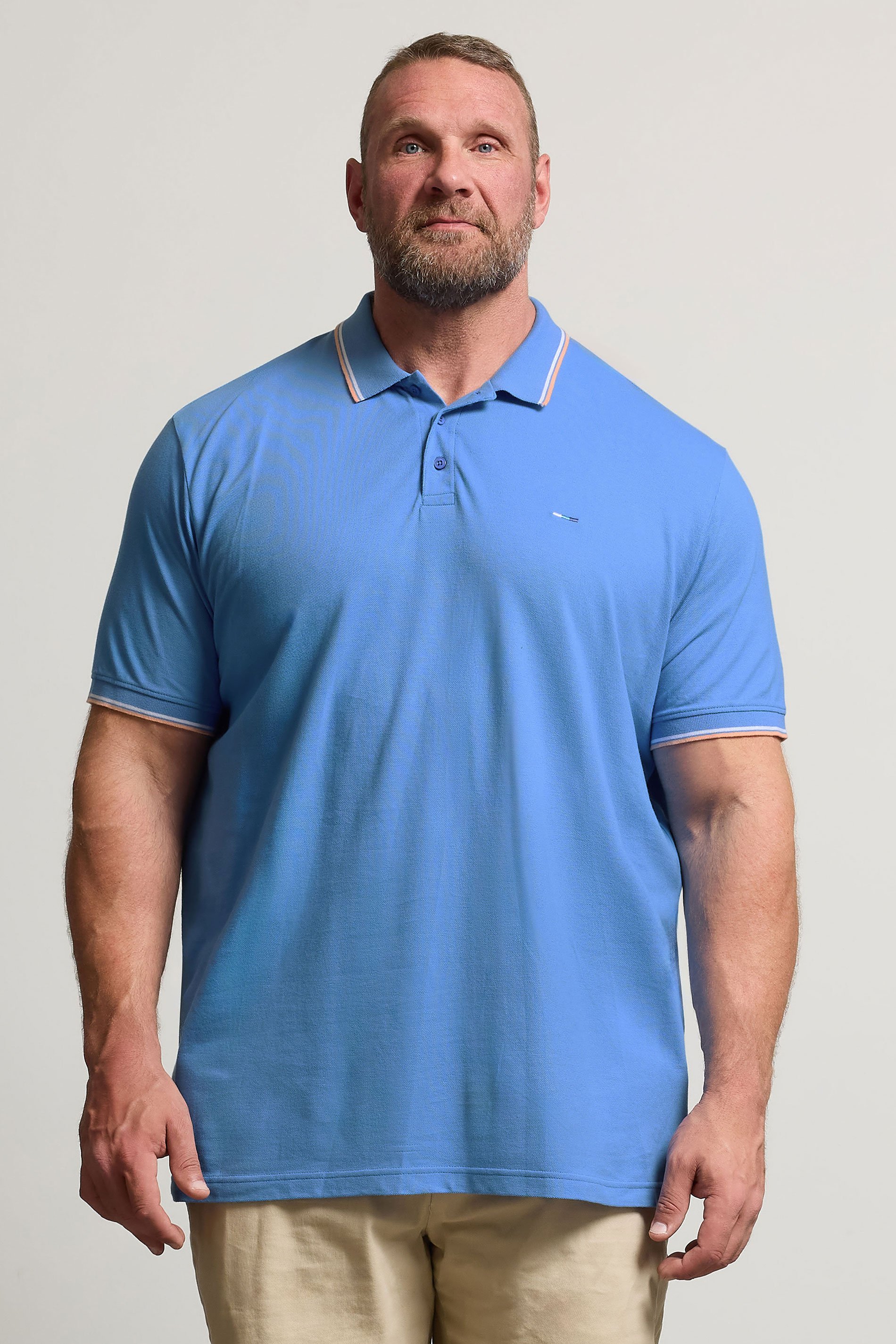 BadRhino Big & Tall 2 PACK Pink & Marina Blue Tipped Polo Shirts | BadRhino 2