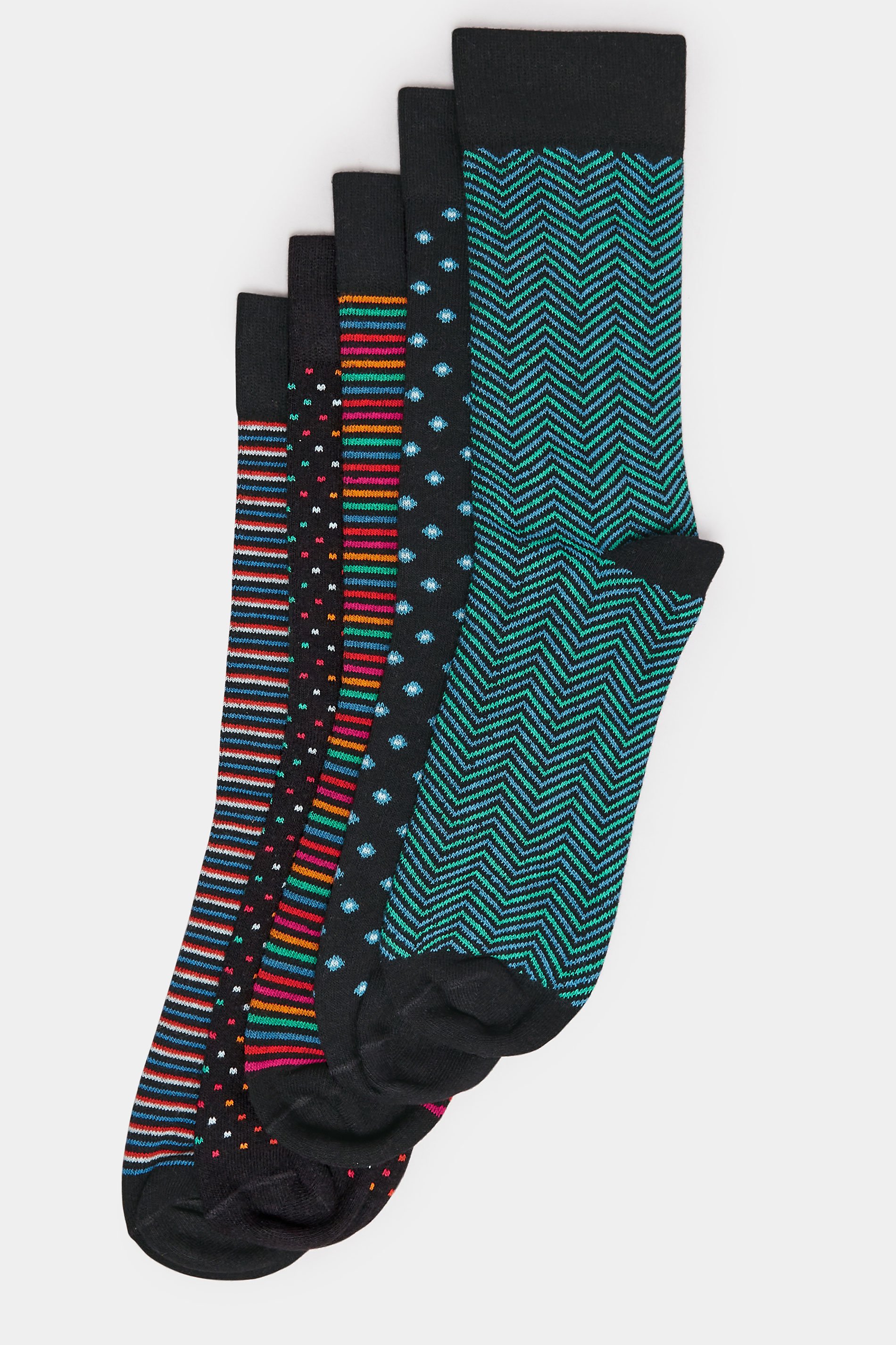 BadRhino 5 PACK Black Stripe & Spot Print Ankle Socks | BadRhino 3