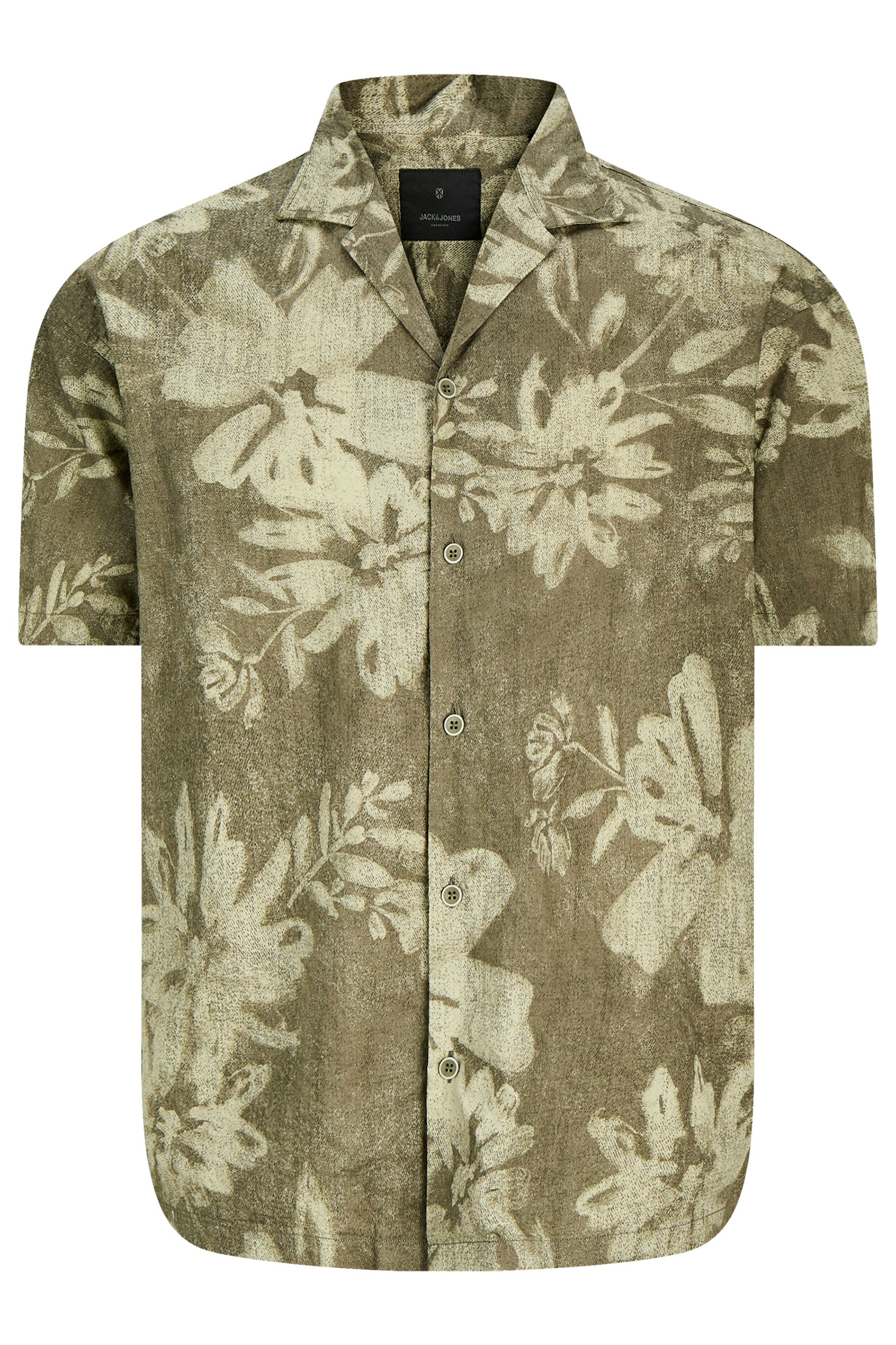 JACK & JONES Big & Tall Smokey Olive Green Tropical Print Short Sleeve Shirt | BadRhino 2