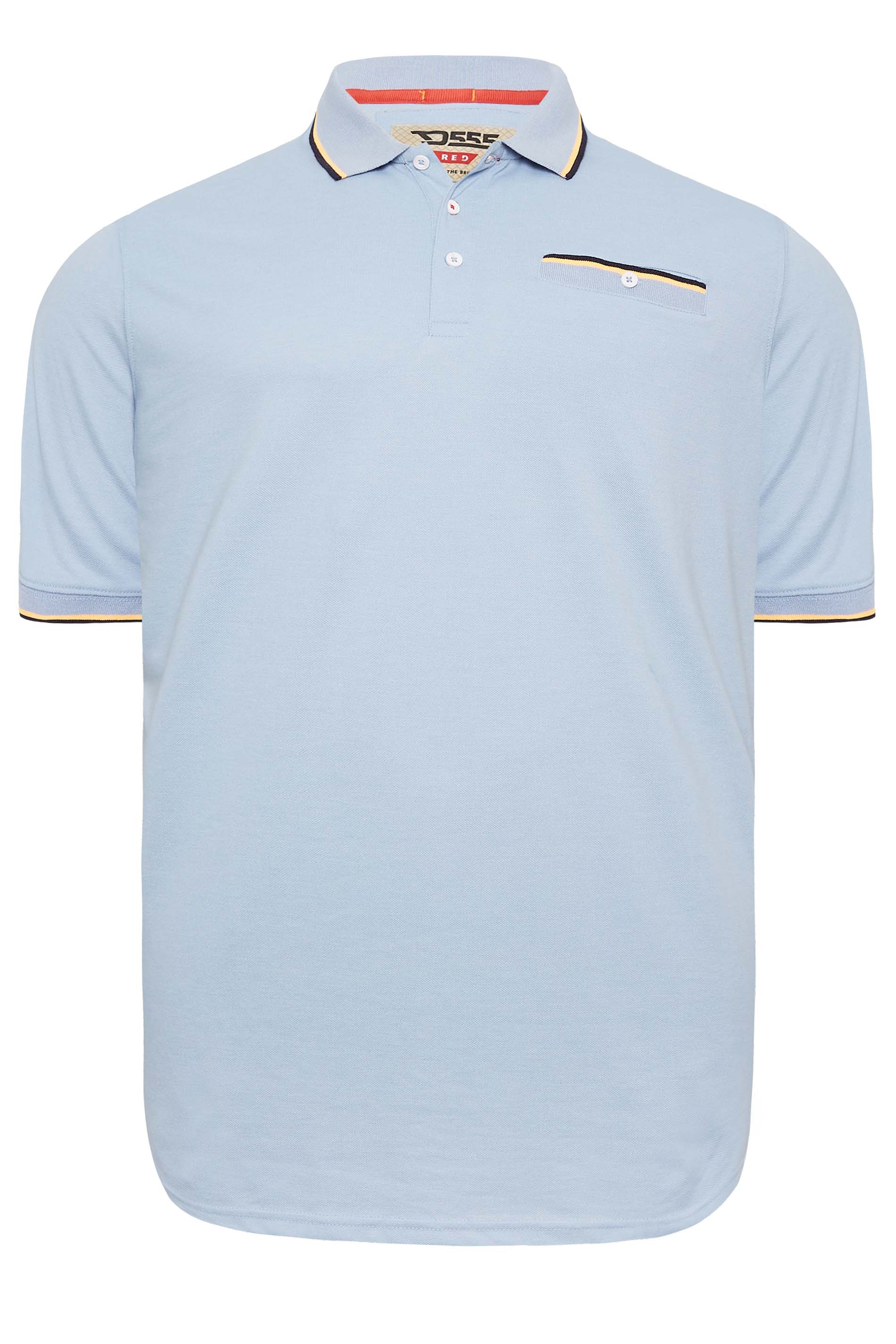 D555 Big & Tall Light Blue Pique Tipped Polo Shirt | BadRhino 3