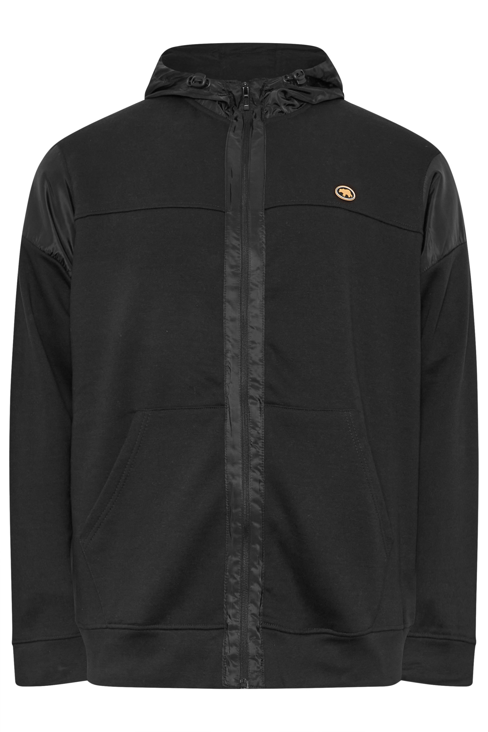 D555 Big & Tall Black Zip Through Constrast Hoodie | BadRhino 5