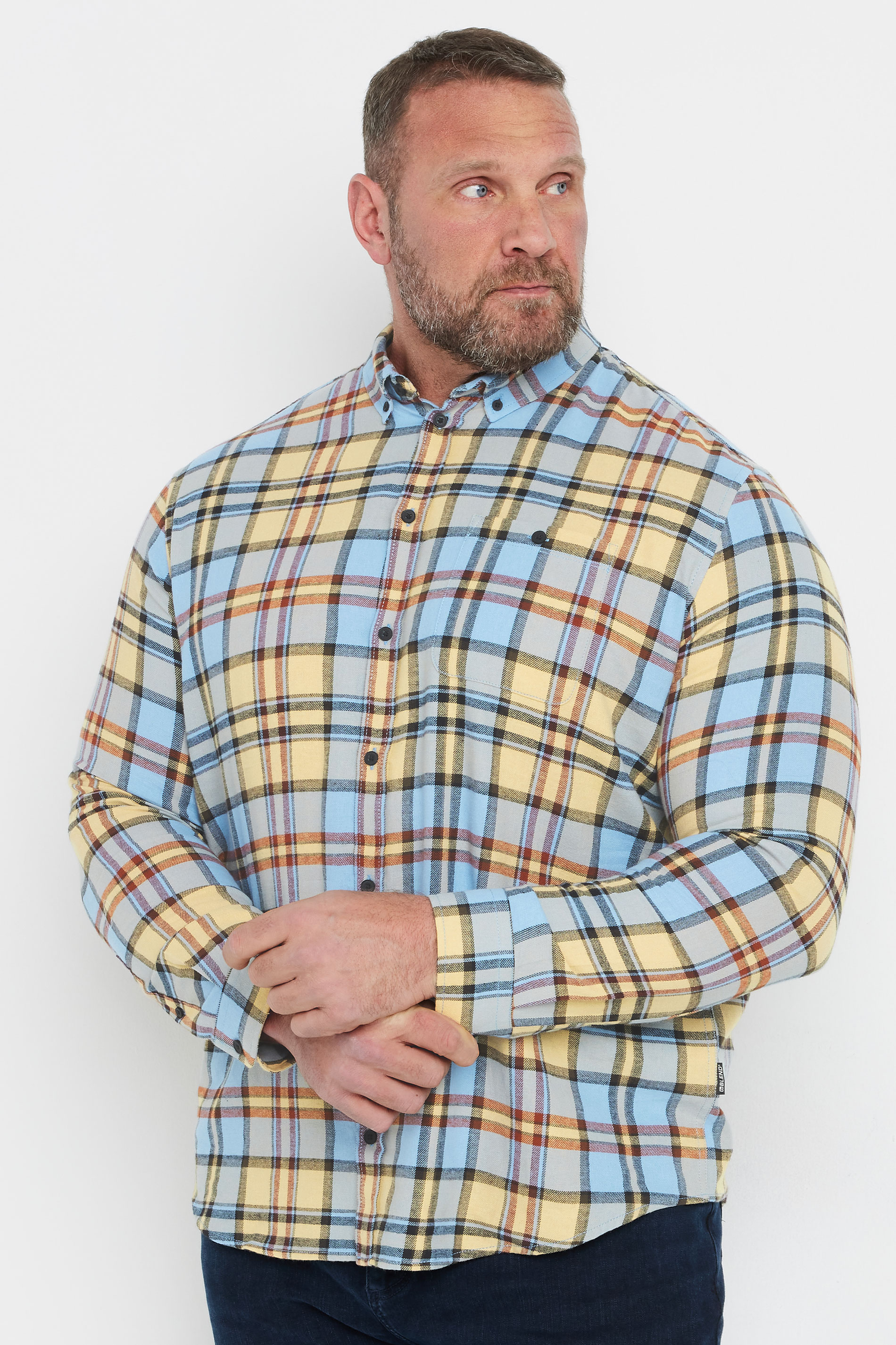 BLEND Big & Tall White & Grey Check Shirt | BadRhino 1