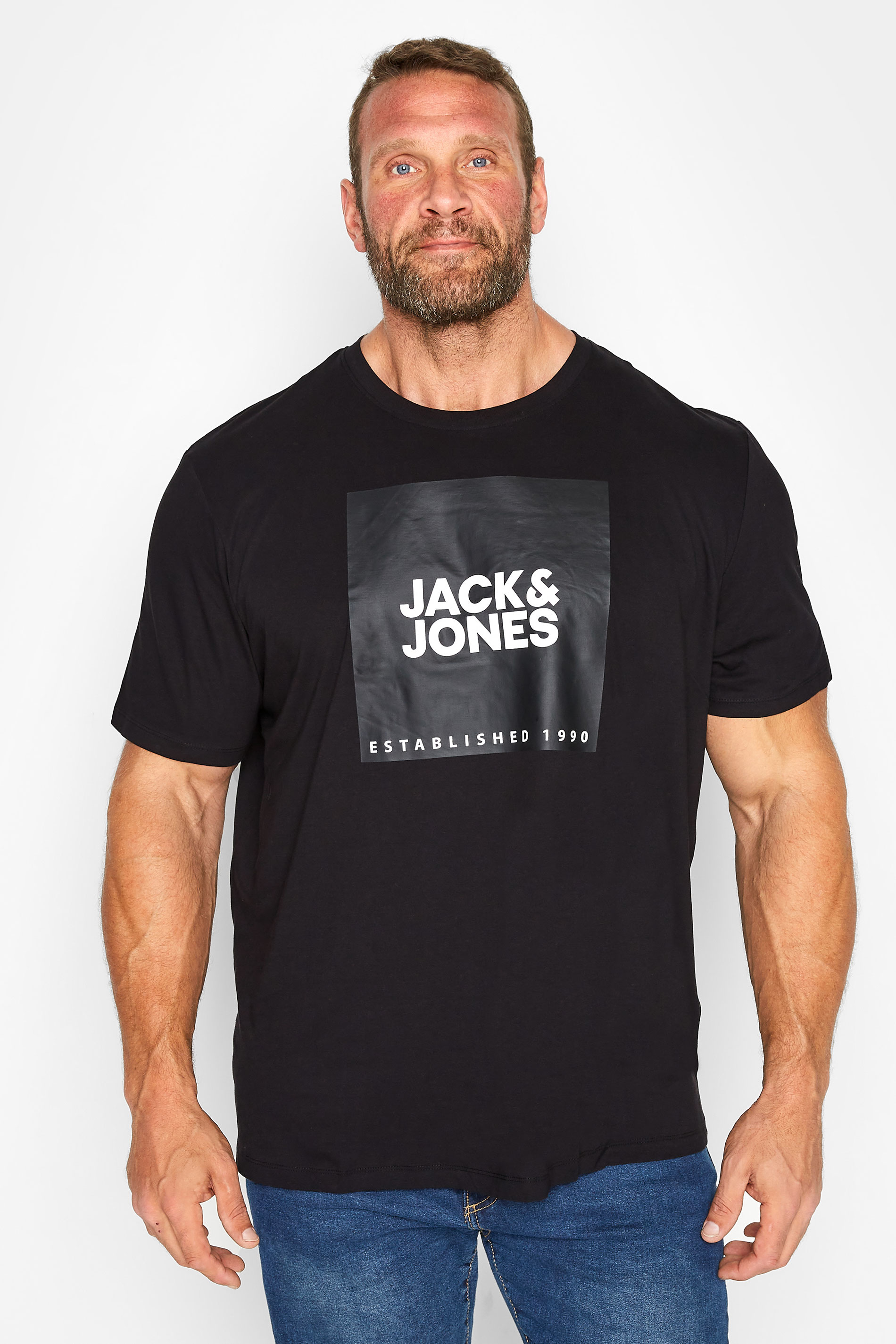 JACK & JONES Big & Tall Black Square Logo T-Shirt | BadRhino 1