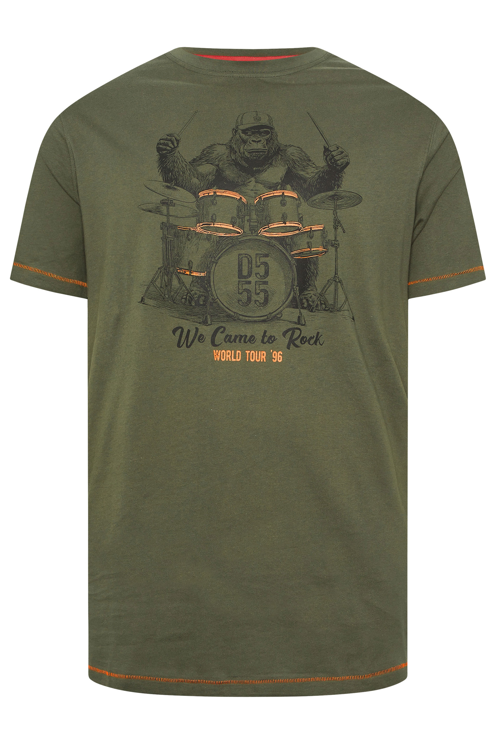 D555 Big & Tall Khaki Green 'We Come To Rock' Graphic Print T-Shirt | BadRhino 3
