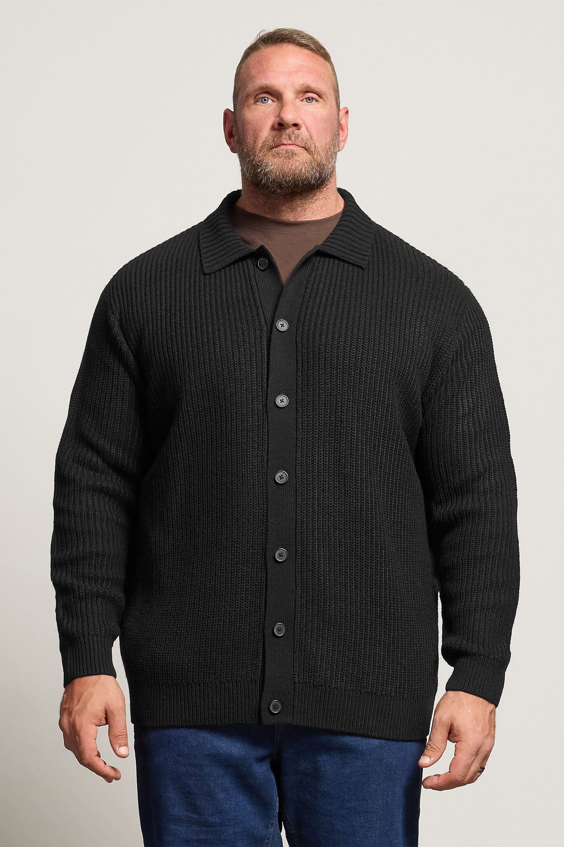 BadRhino Big & Tall Black Long Sleeve Knitted Shirt | BadRhino 3