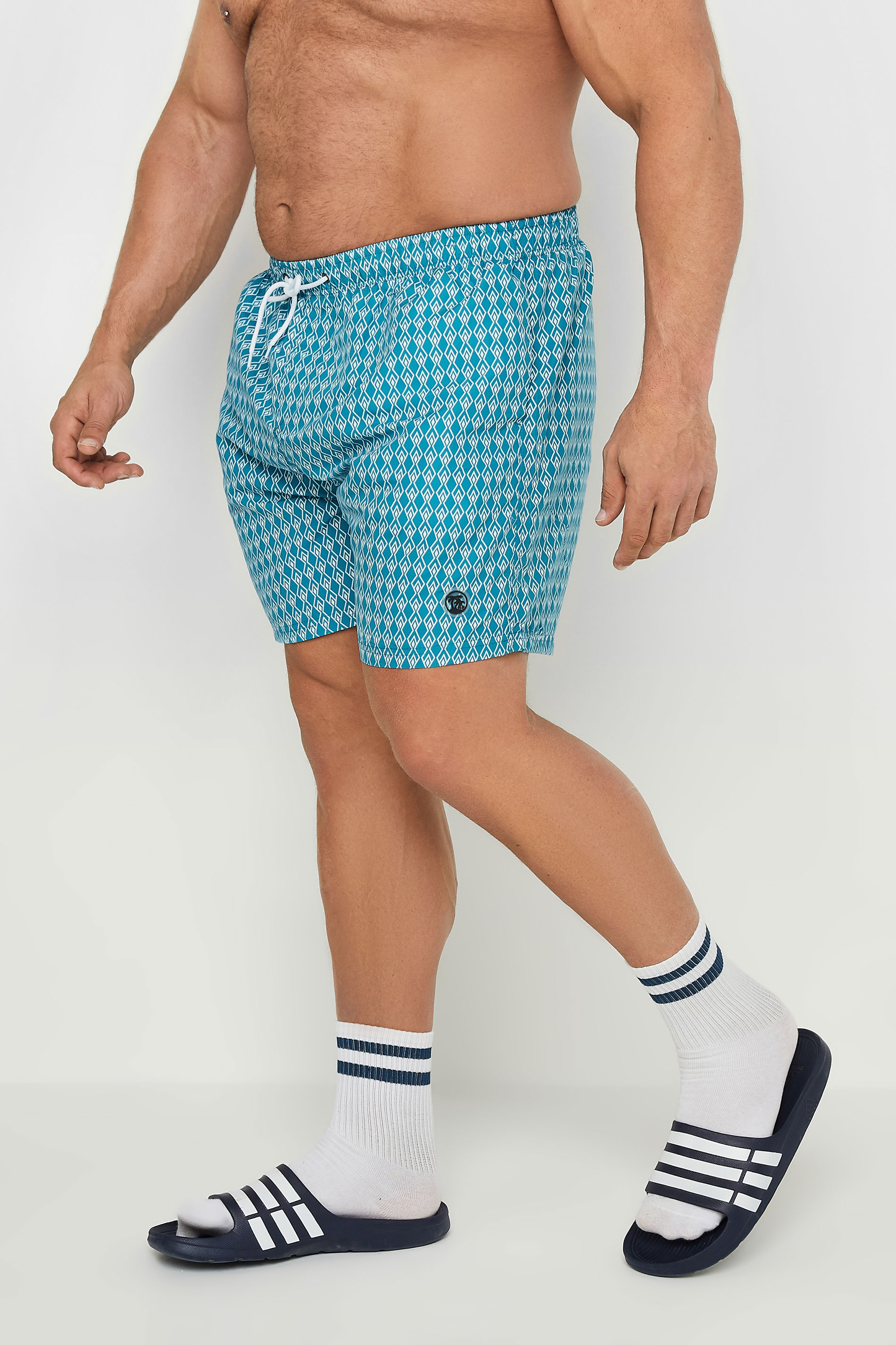ESPIONAGE Big & Tall Light Blue Geometric Print Swim Shorts | BadRhino 2