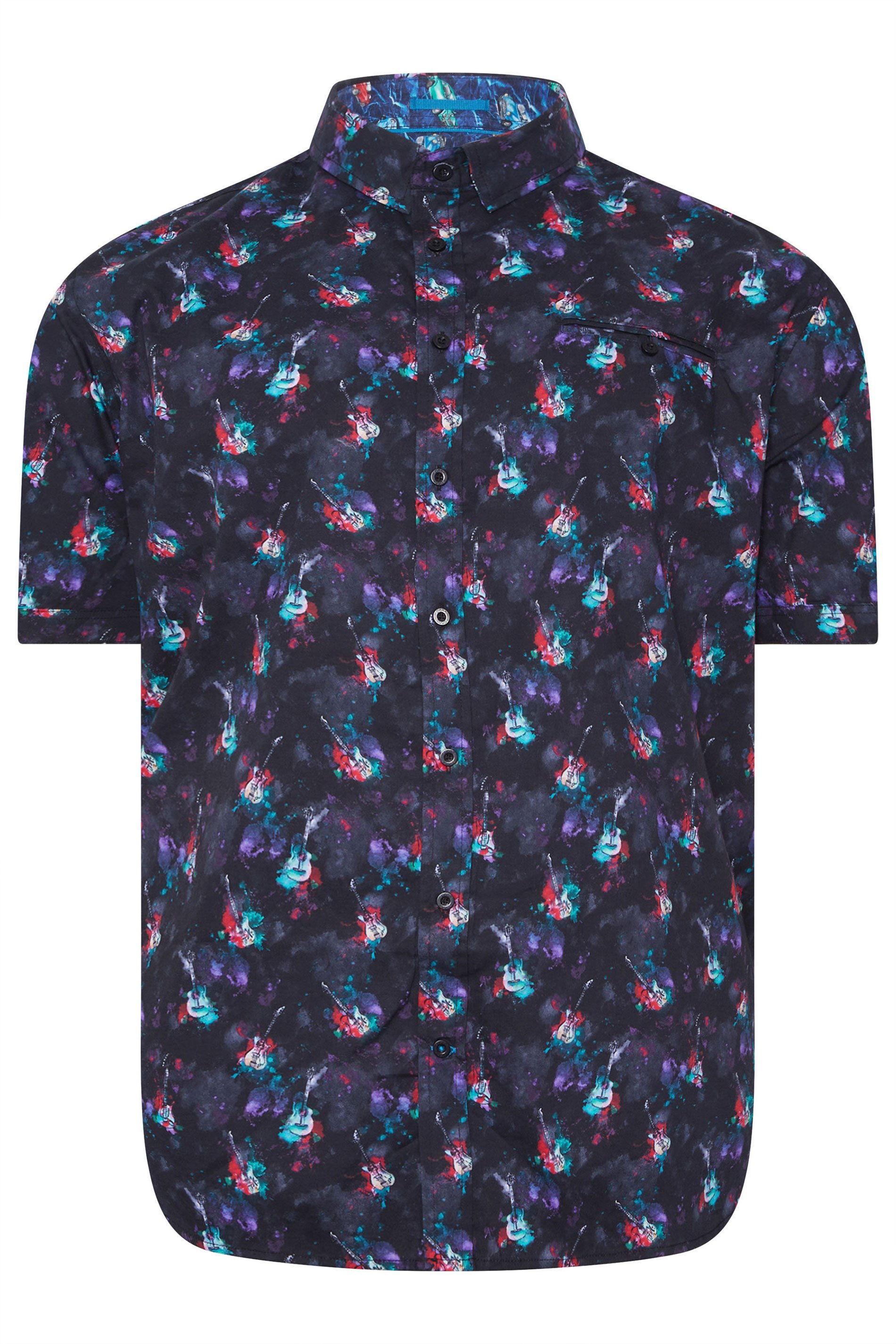 D555 Big & Tall Black Guitar Print Shirt | BadRhino 3