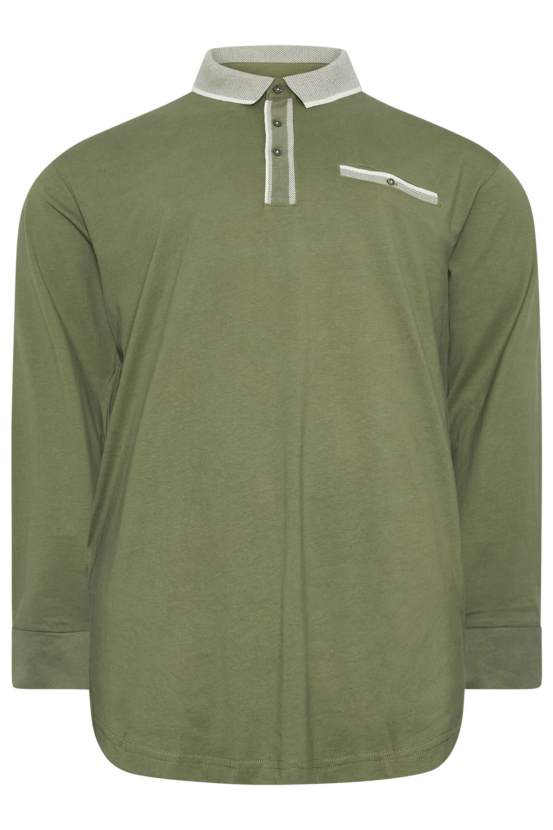 KAM Big & Tall Sage Green Long Sleeve Polo Shirt | BadRhino 3