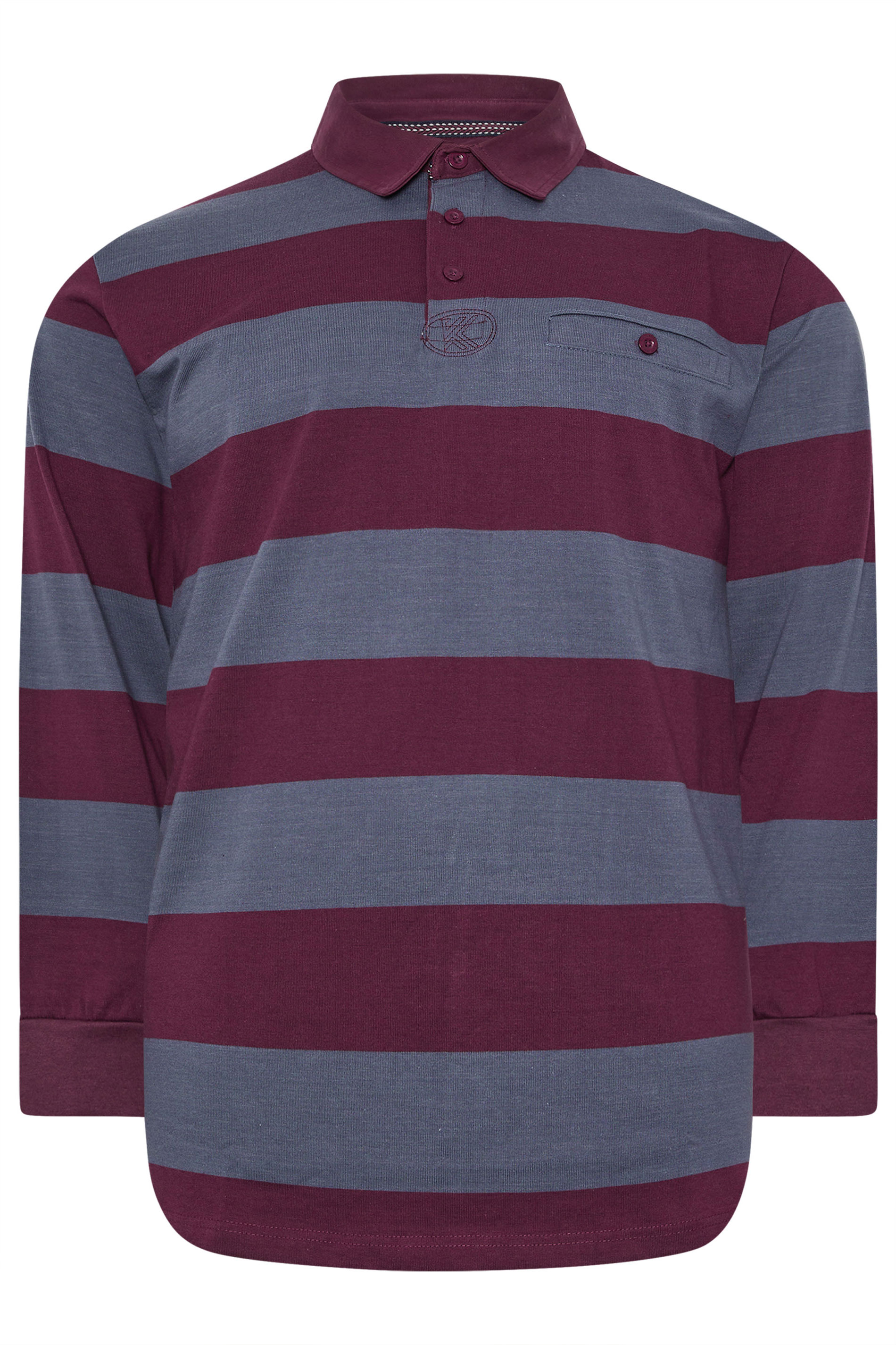KAM Indigo Blue Striped Long Sleeve Rugby Polo Shirt | BadRhino 3