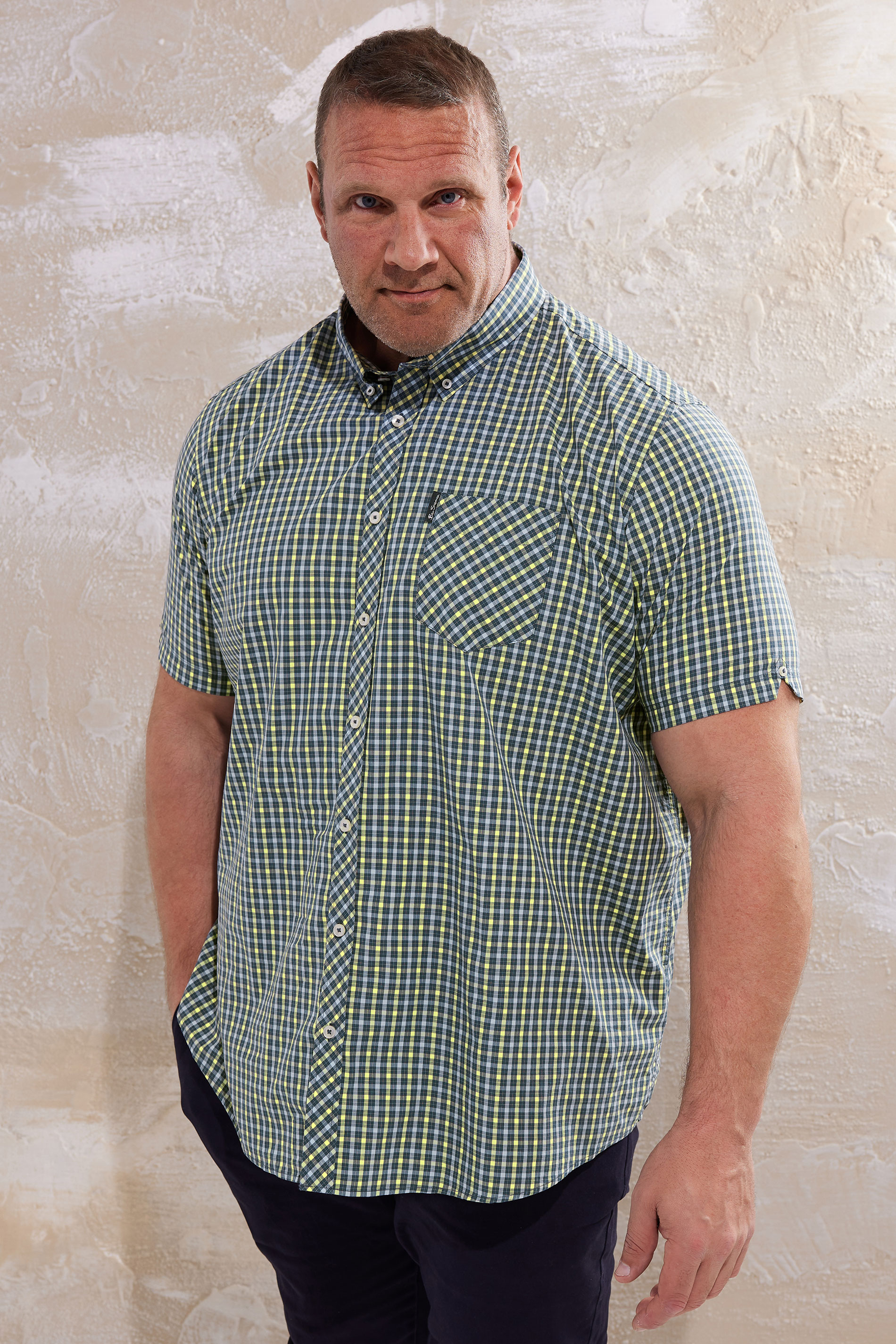 BEN SHERMAN Big & Tall Blue & Yellow Check Shirt | BadRhino 1