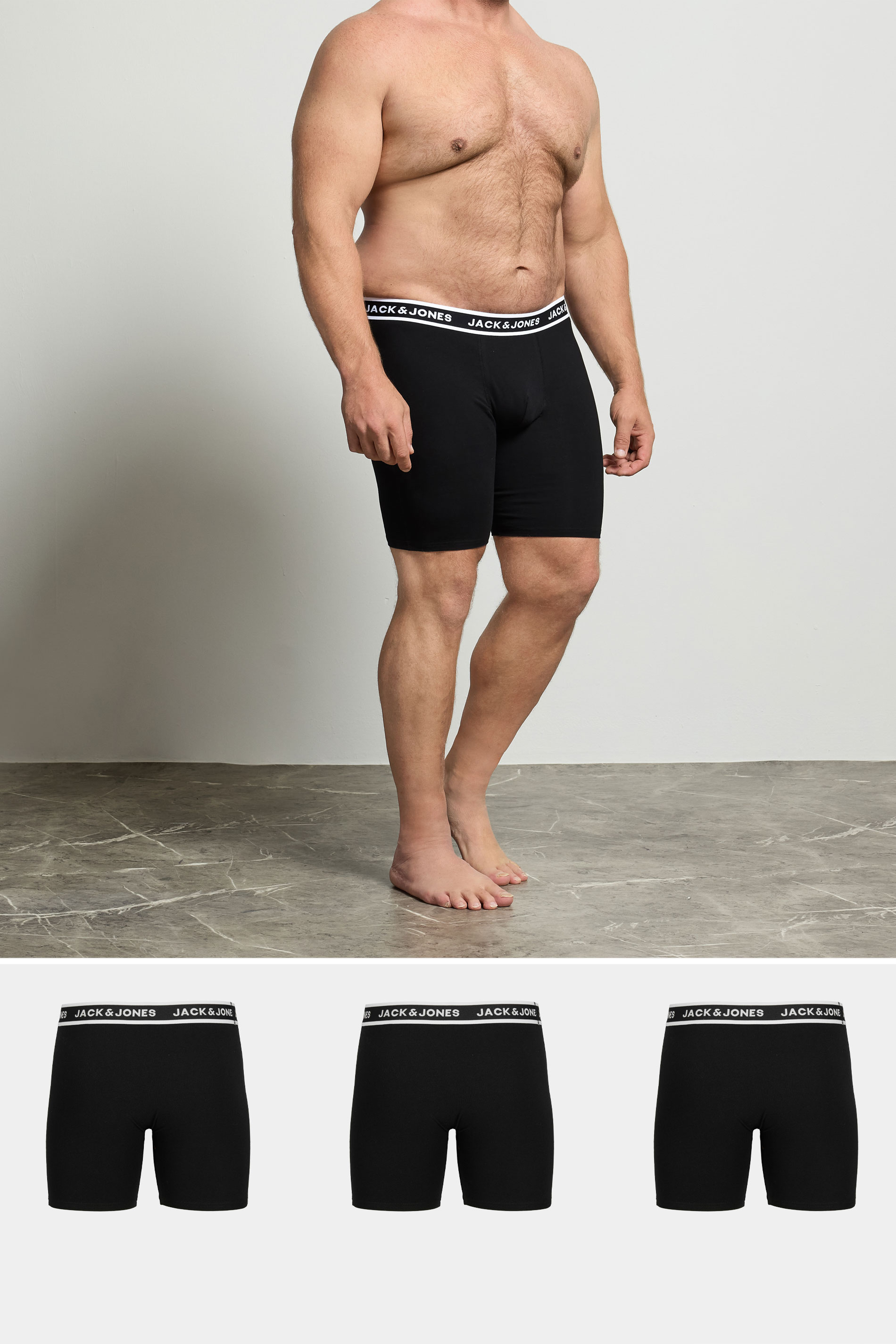 JACK & JONES Big & Tall 3 Pack Black Contrast Boxers | BadRhino 1
