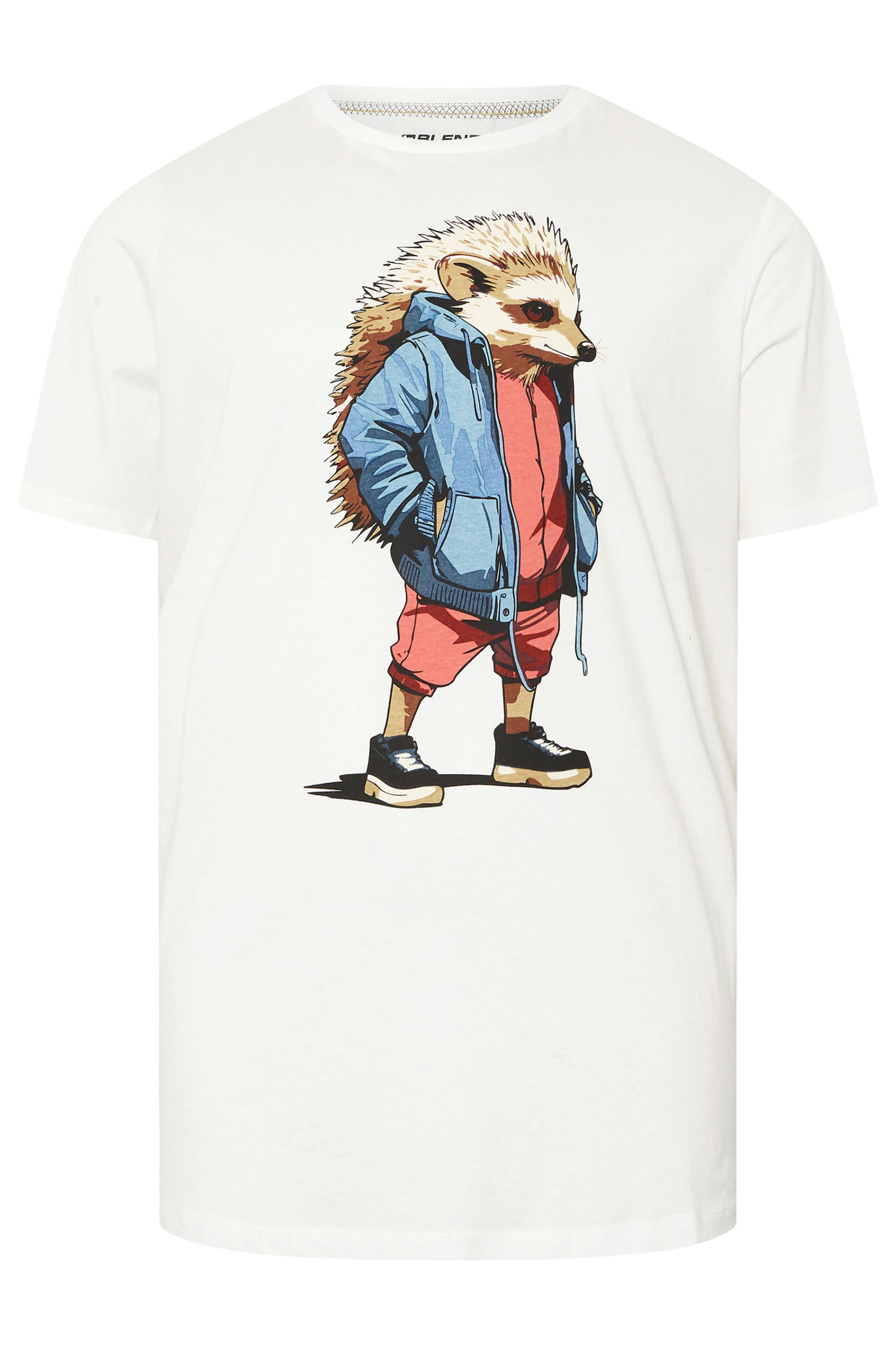 BLEND Big & Tall White Hedgehog Graphic Short Sleeve T-Shirt | BadRhino 3