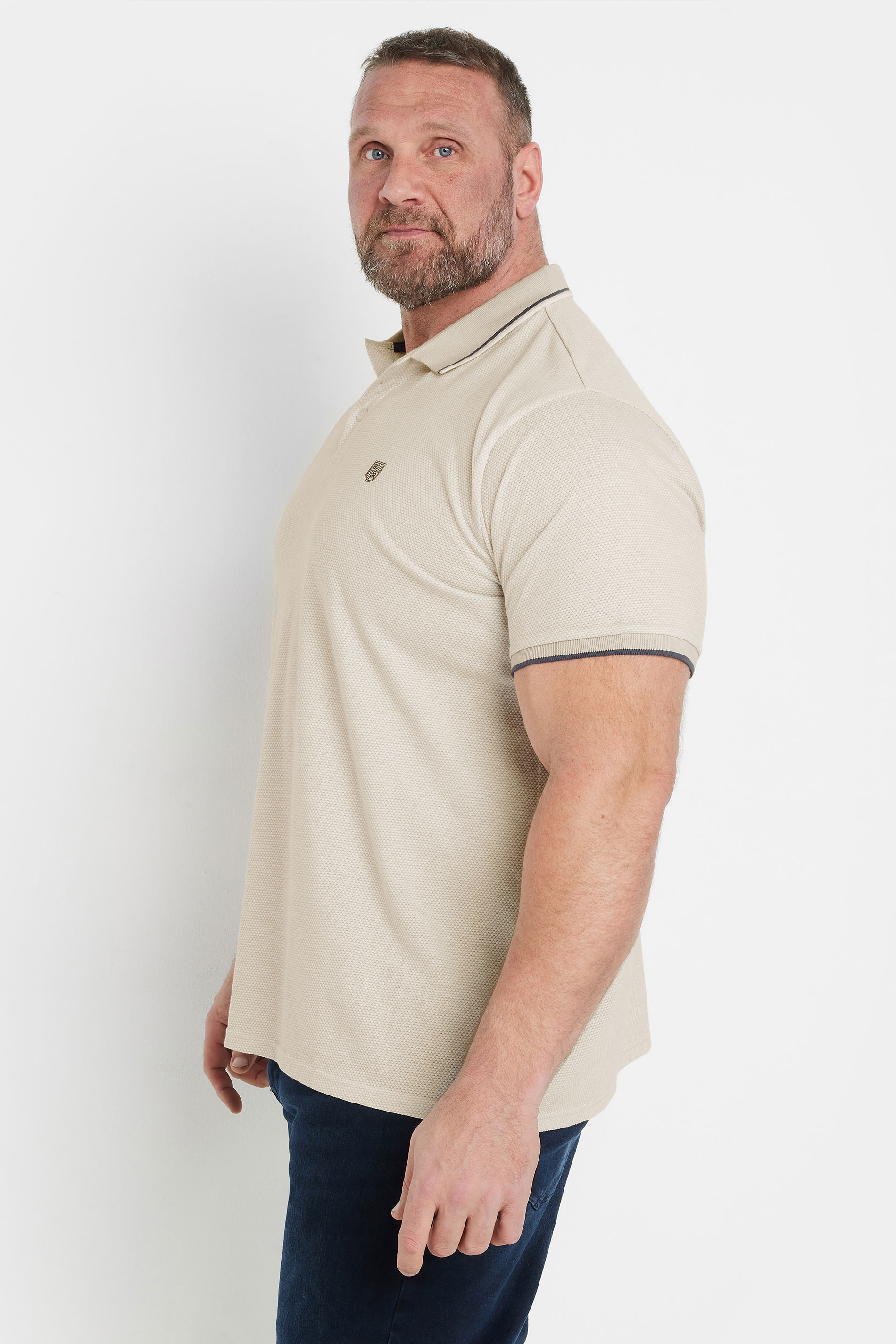 BadRhino Big & Tall Beige Brown Textured Waffle Polo Shirt | BadRhino 3