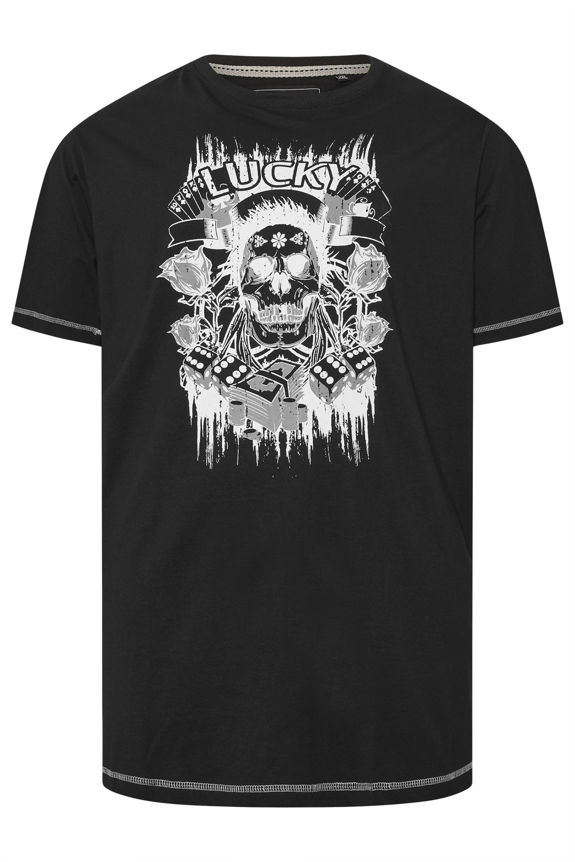 KAM Big & Tall Black 'Lucky' Skull T-Shirt | BadRhino 3