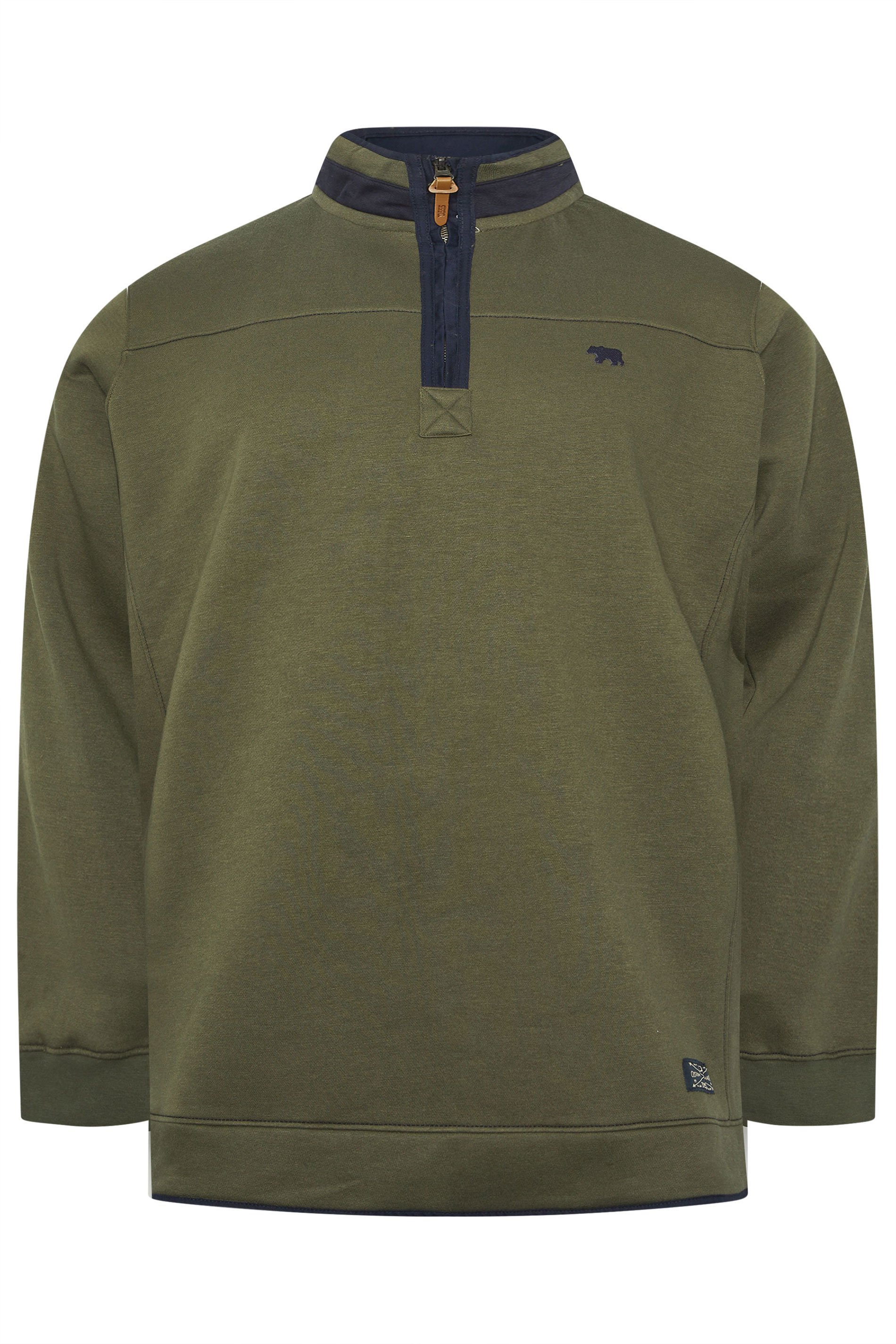 D555 Big & Tall Khaki Green Embroidered Quarter Zip Sweatshirt | BadRhino 4