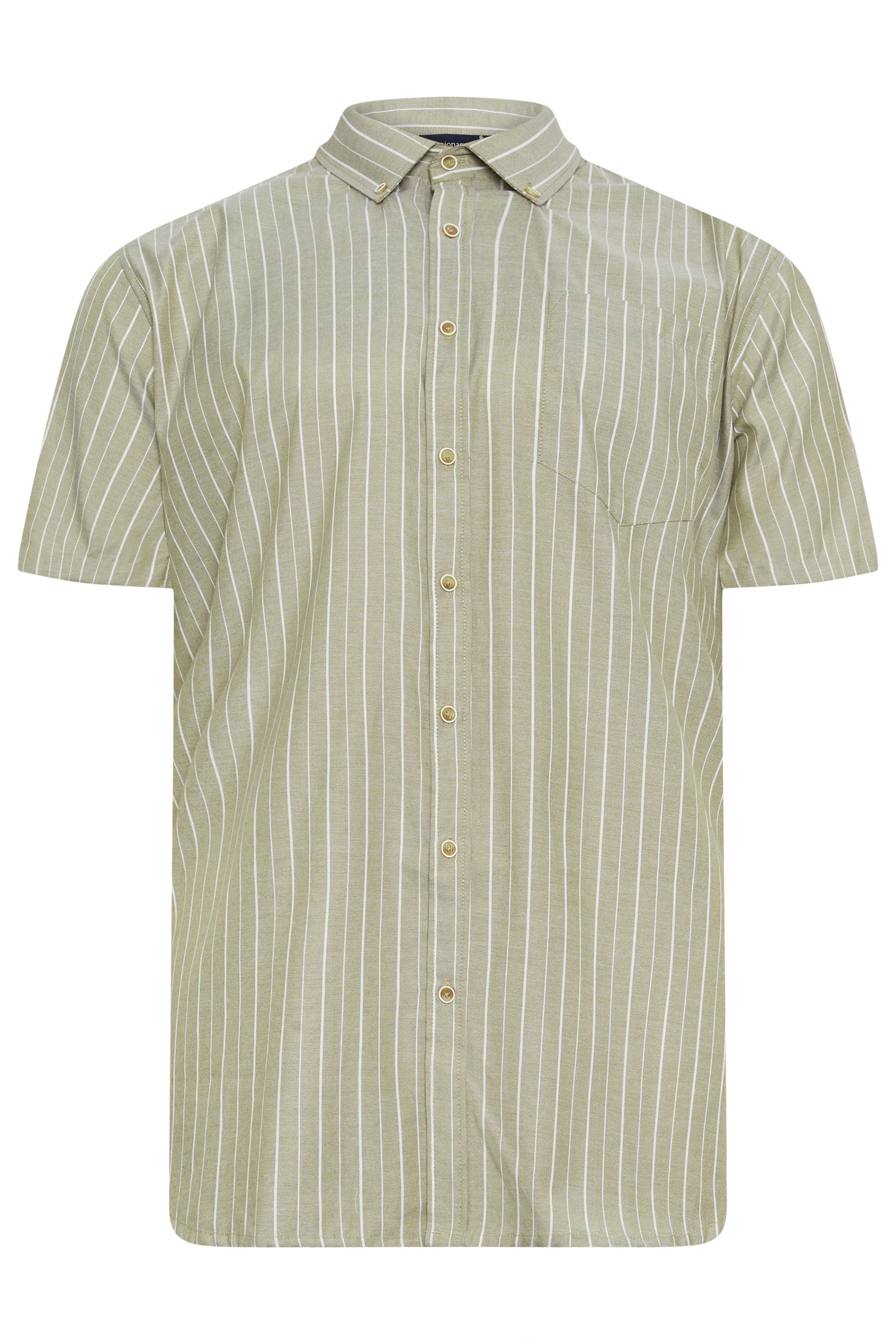 Espionage Big & Tall Sage Green Stripe Short Sleeve Oxford Shirt | BadRhino 3