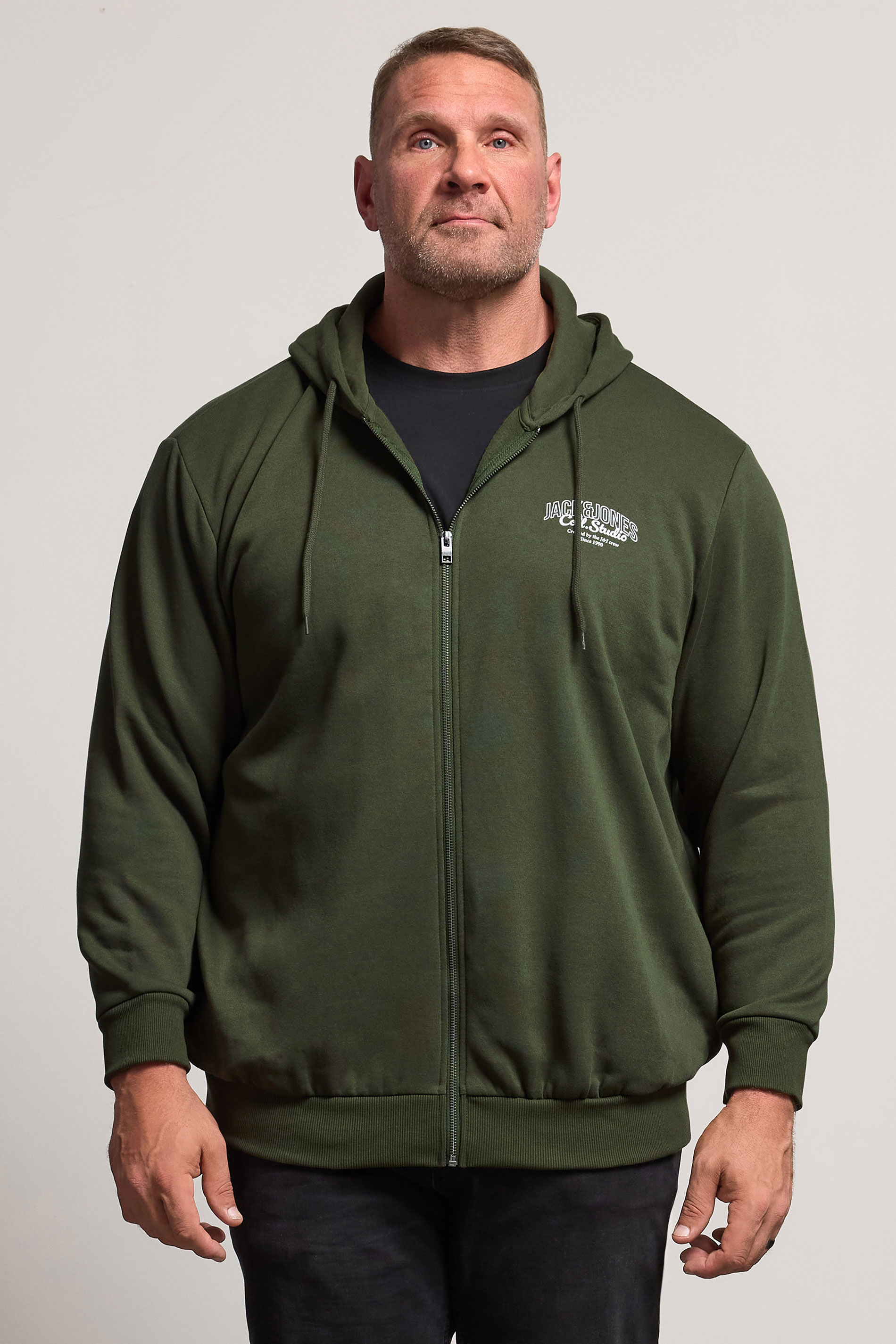 JACK & JONES Big & Tall Duffel Bag Green Zip Through Hoodie | BadRhino 1