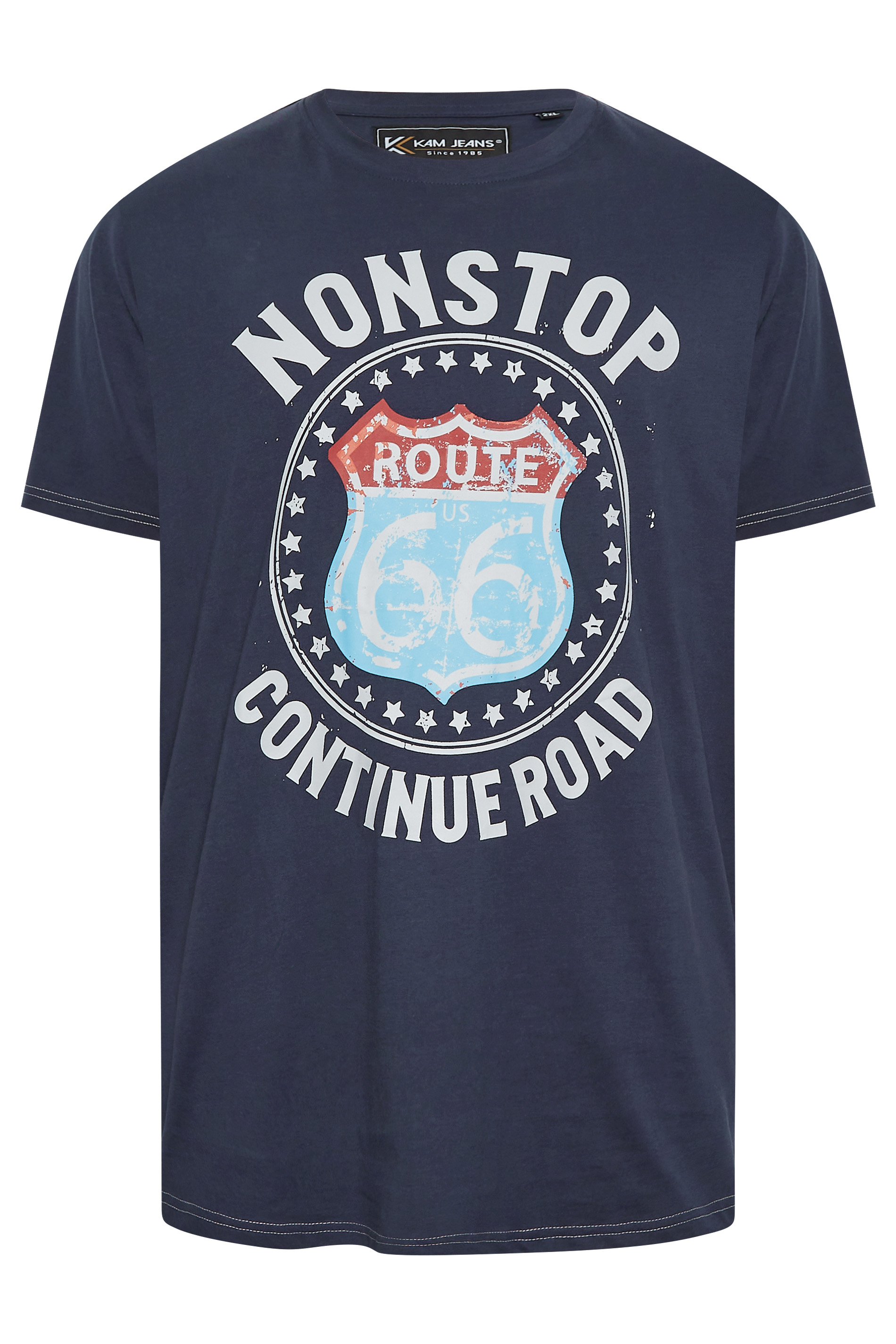 KAM Big & Tall Navy Blue 'Route 66' Slogan T-Shirt | BadRhino 3