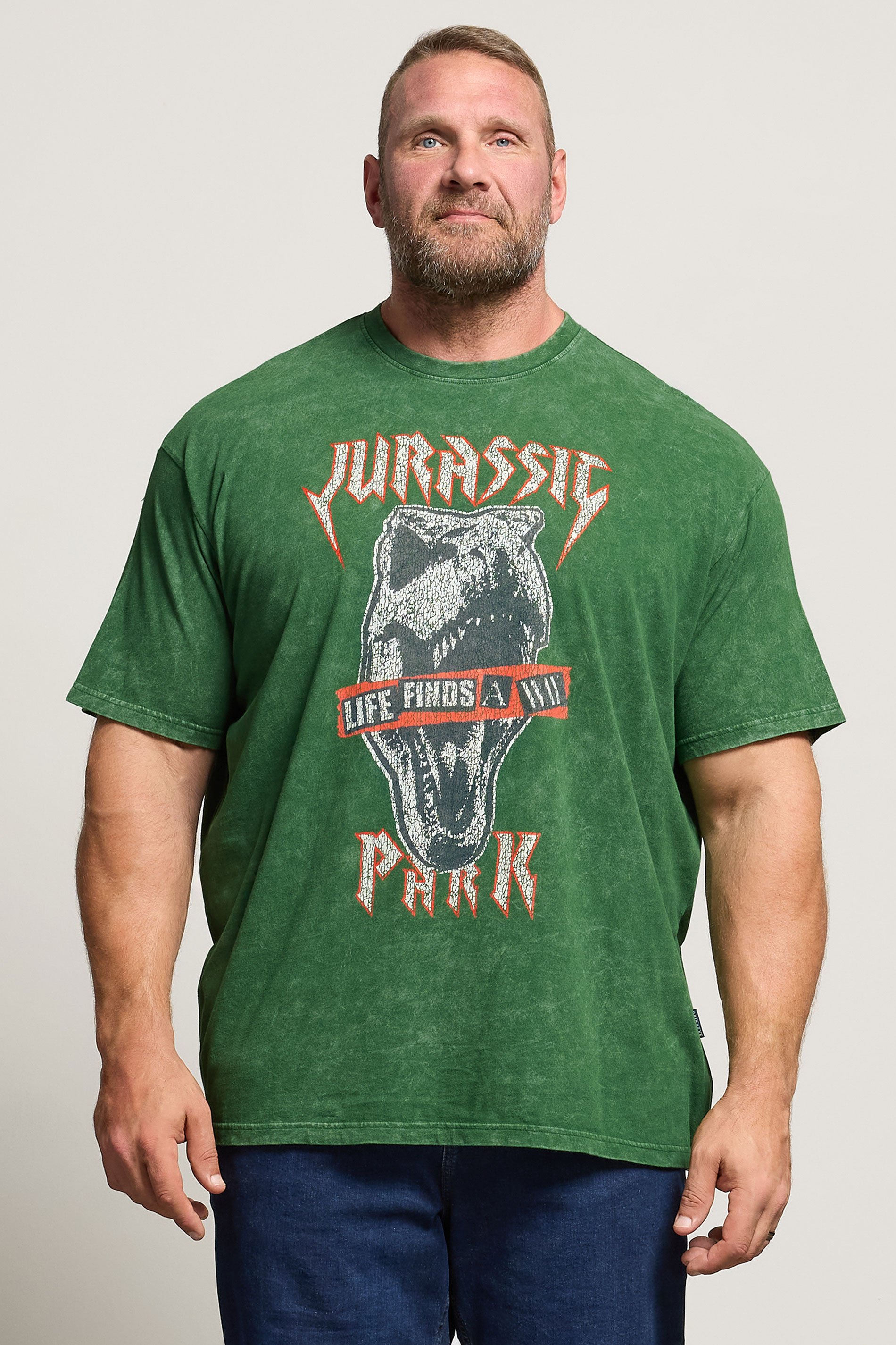 BadRhino Big & Tall Green Acid Wash Jurassic Park Graphic T-Shirt | BadRhino 1