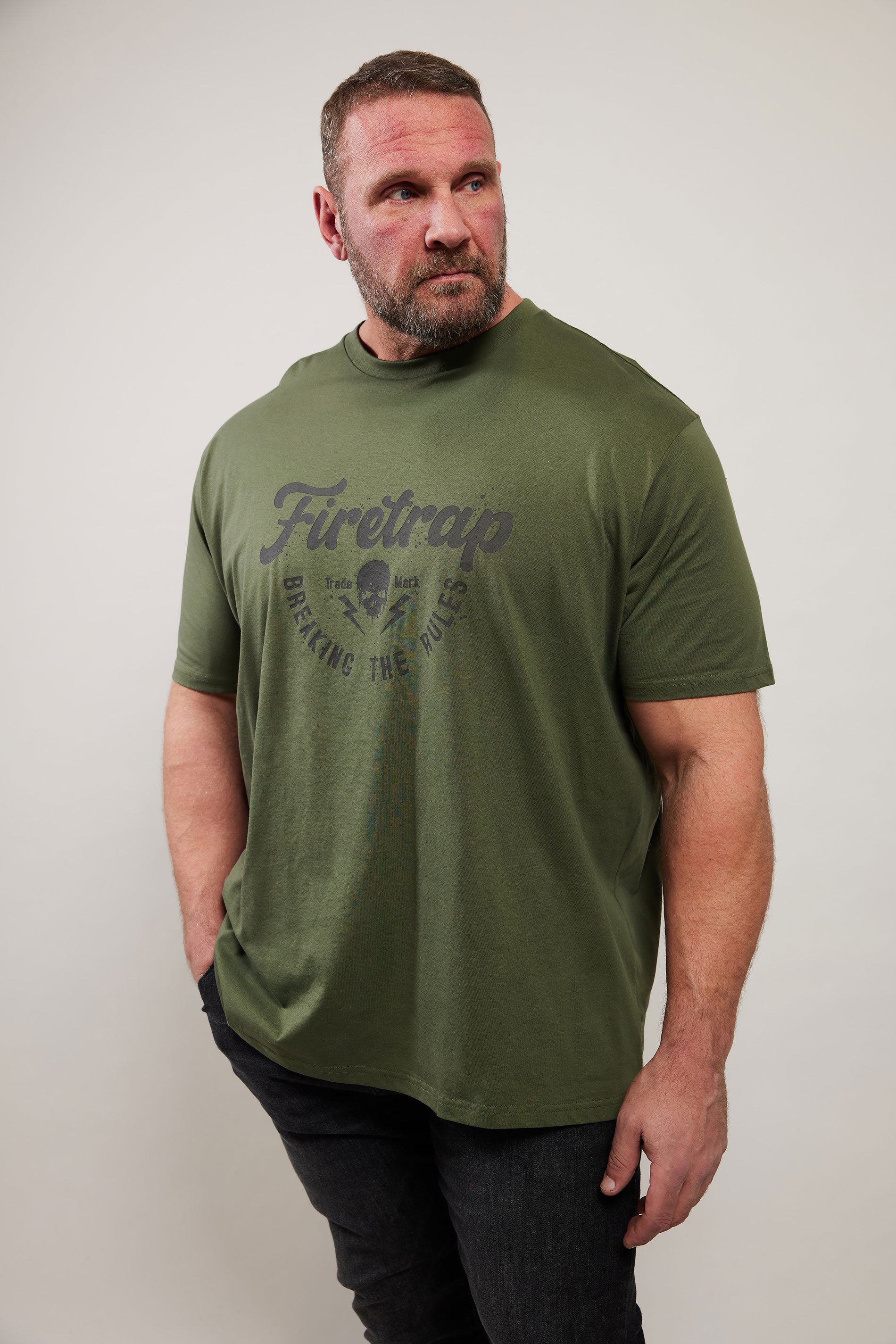 FIRETRAP Big & Tall Khaki Green 'Breaking The Rules' Print T-Shirt | BadRhino 1