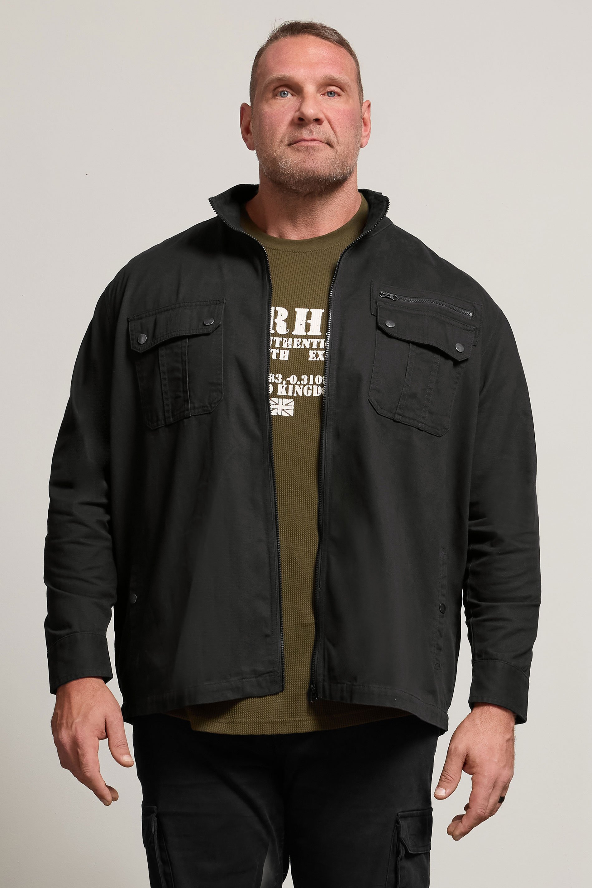 BadRhino Big & Tall Black Cotton Zip Through Jacket | BadRhino 1