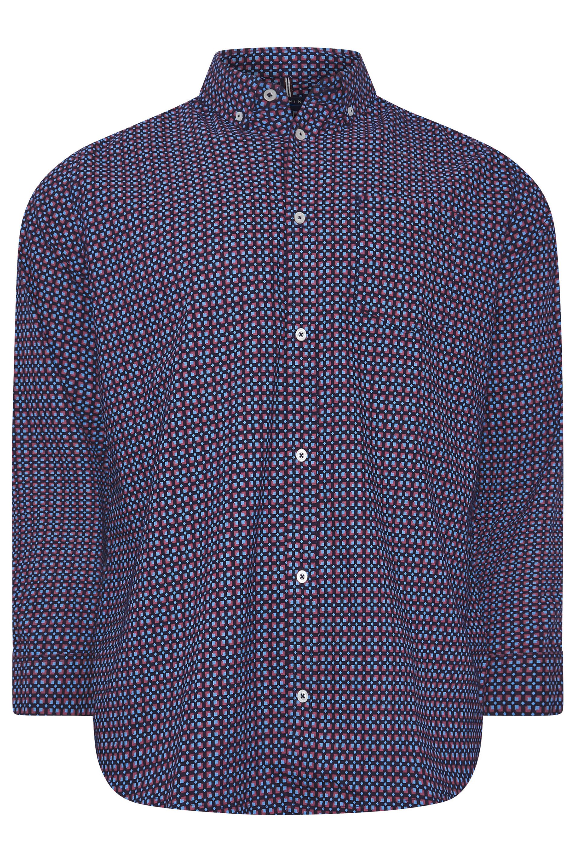 BadRhino Big & Tall Navy Blue Geometric Print Party Shirt | BadRhino 4
