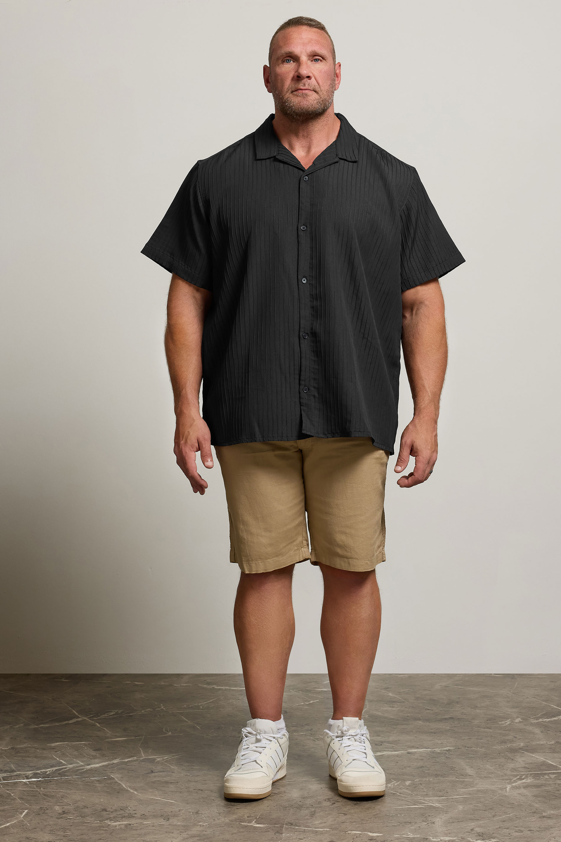 JACK & JONES Big & Tall Black Stripe Texture Resort Shirt | BadRhino 2