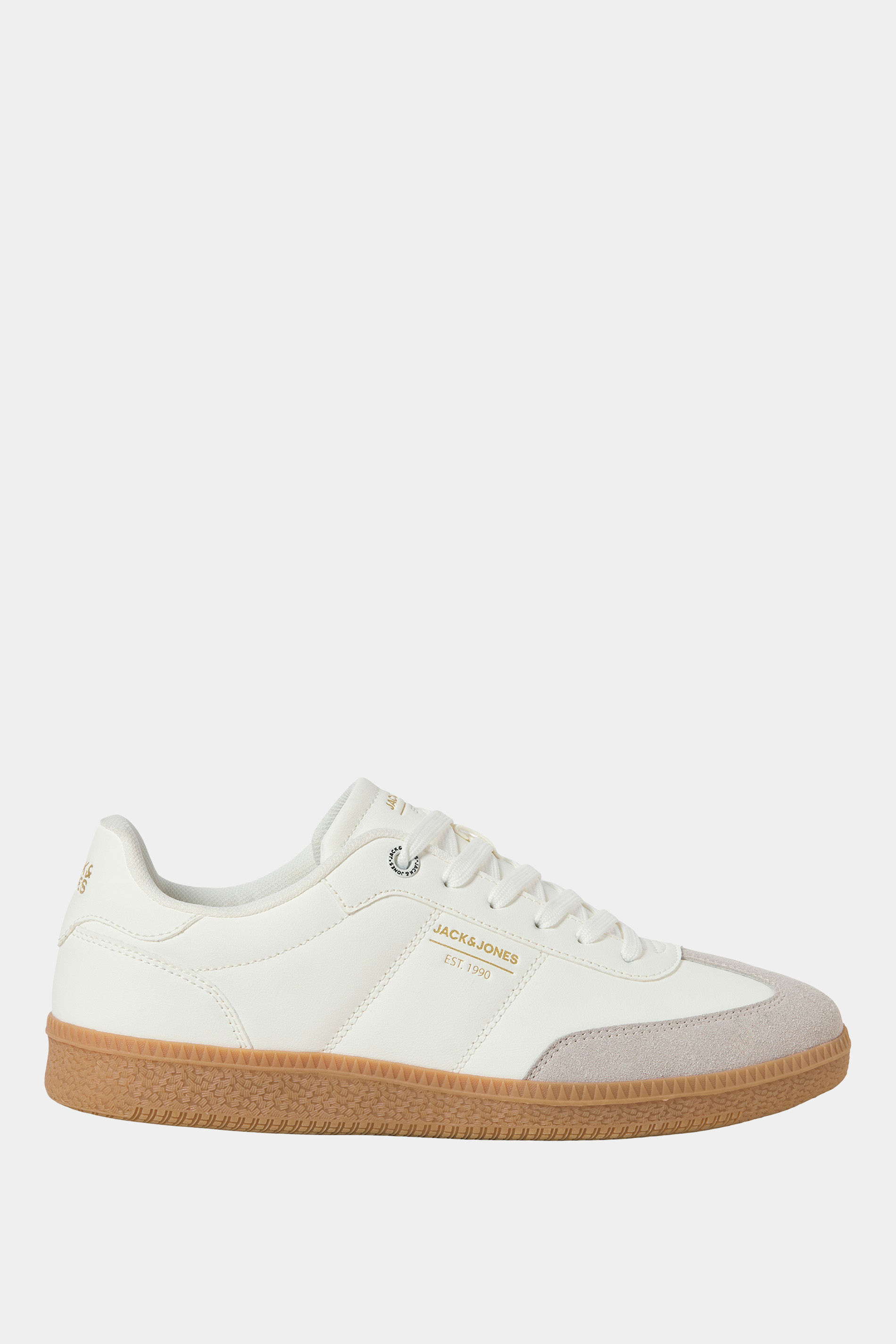 JACK & JONES Big & Tall White & Brown PU Lace Up Trainers | BadRhino 2