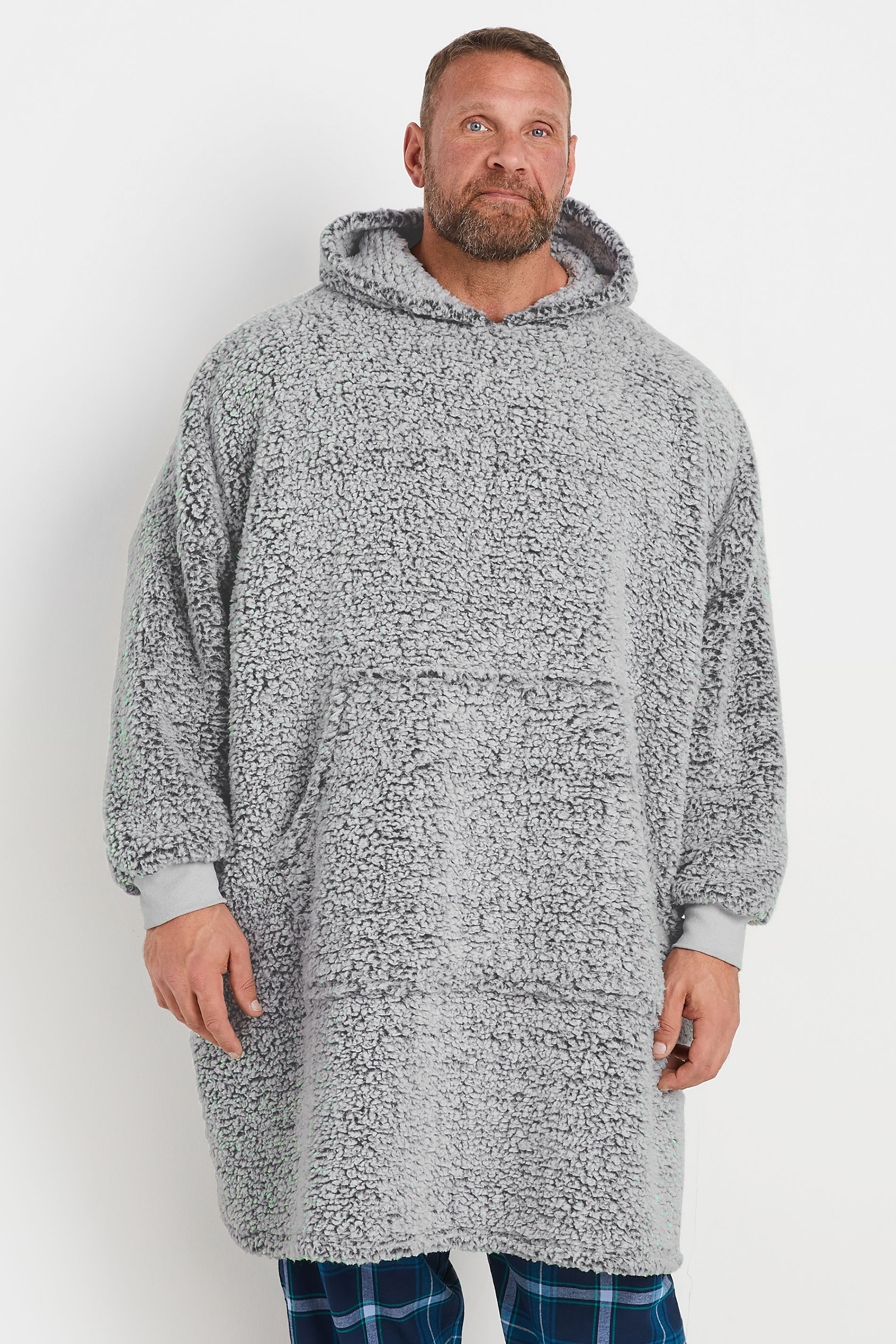 BadRhino Big & Tall Light Grey Fleece Borg Blanket Hoodie | BadRhino 3