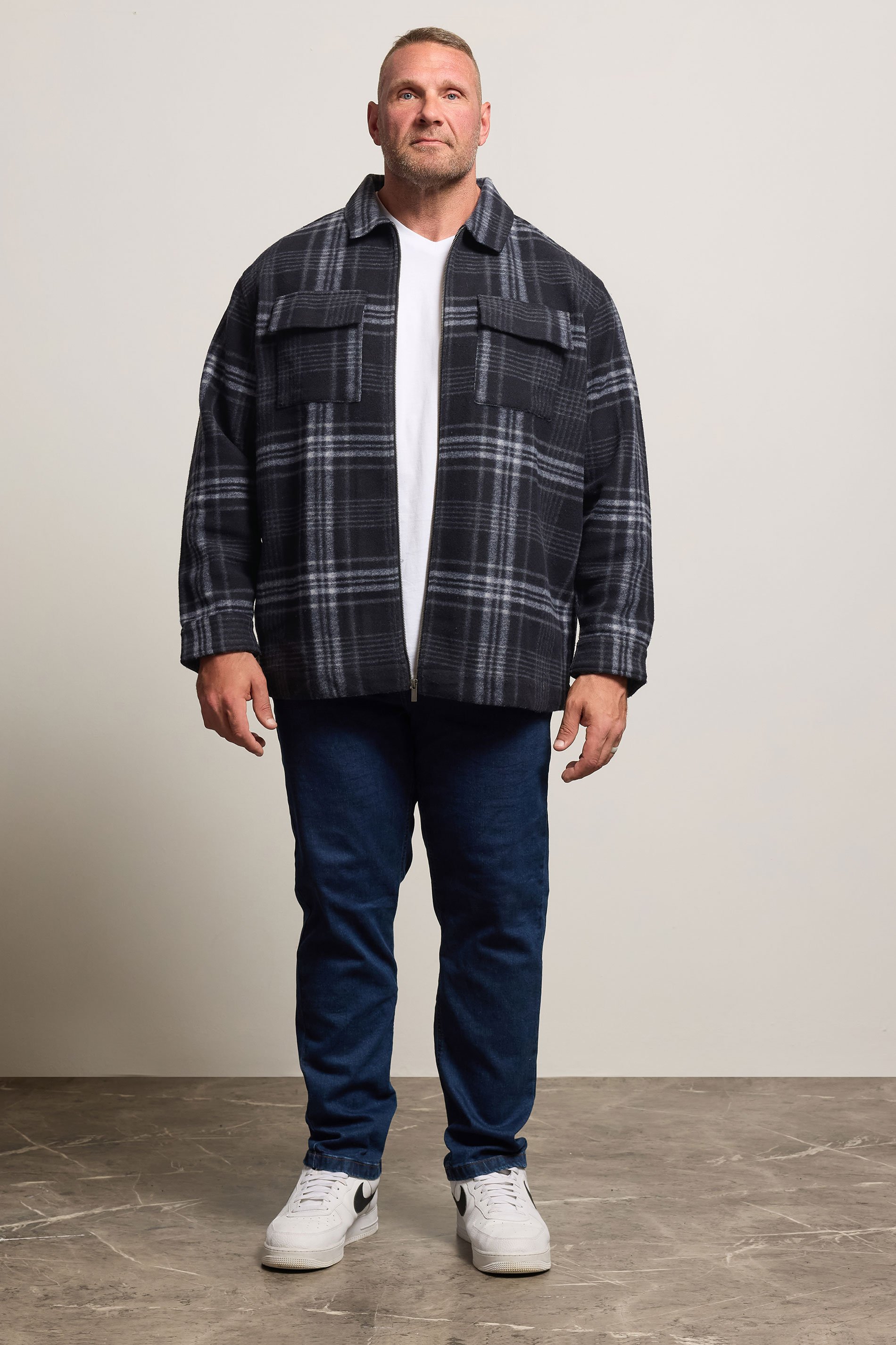 BadRhino Big & Tall Blue Check Print Zip Through Overshirt | BadRhino 3