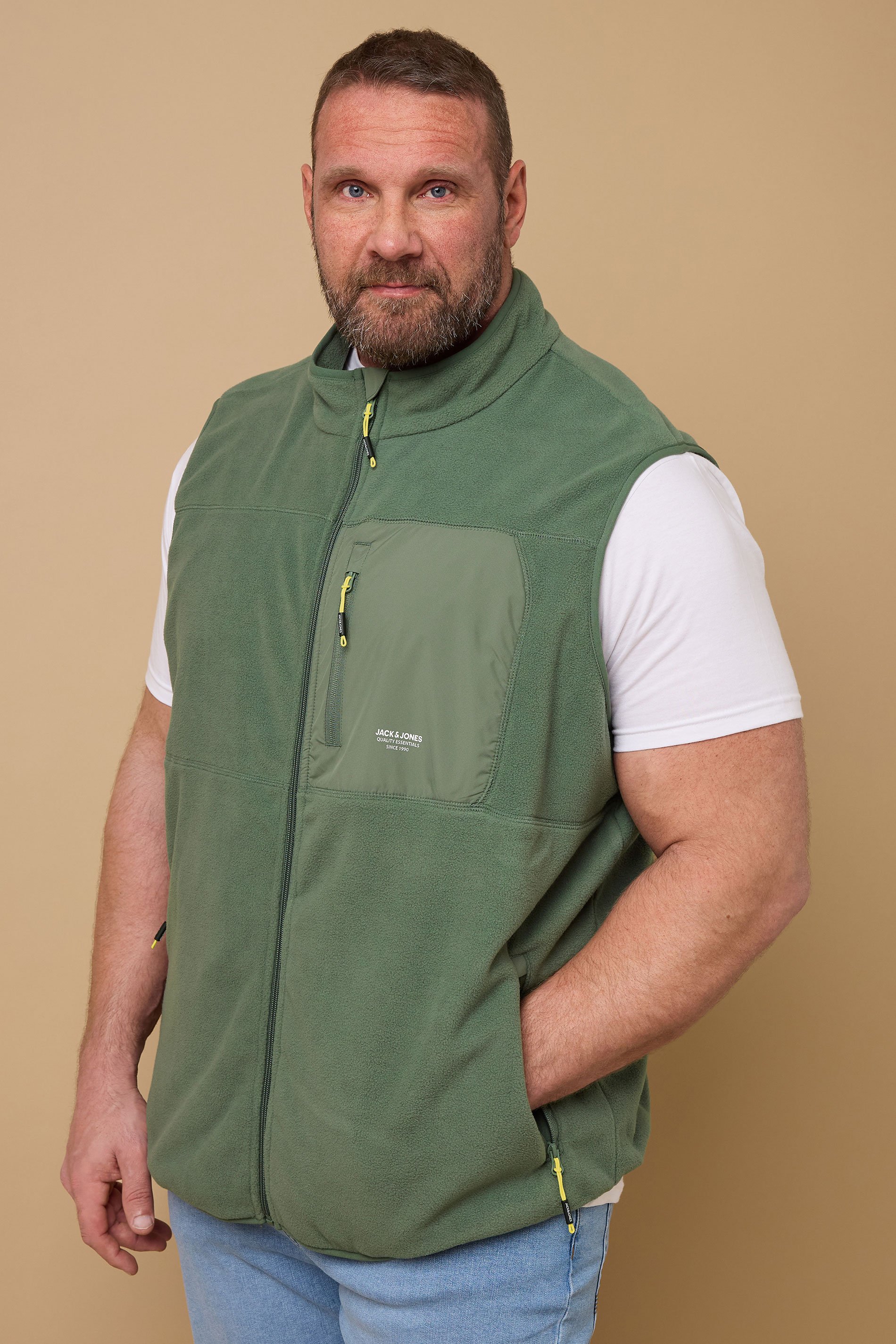 JACK & JONES Big & Tall Agave Green Fleece Bodywarmer | BadRhino 1
