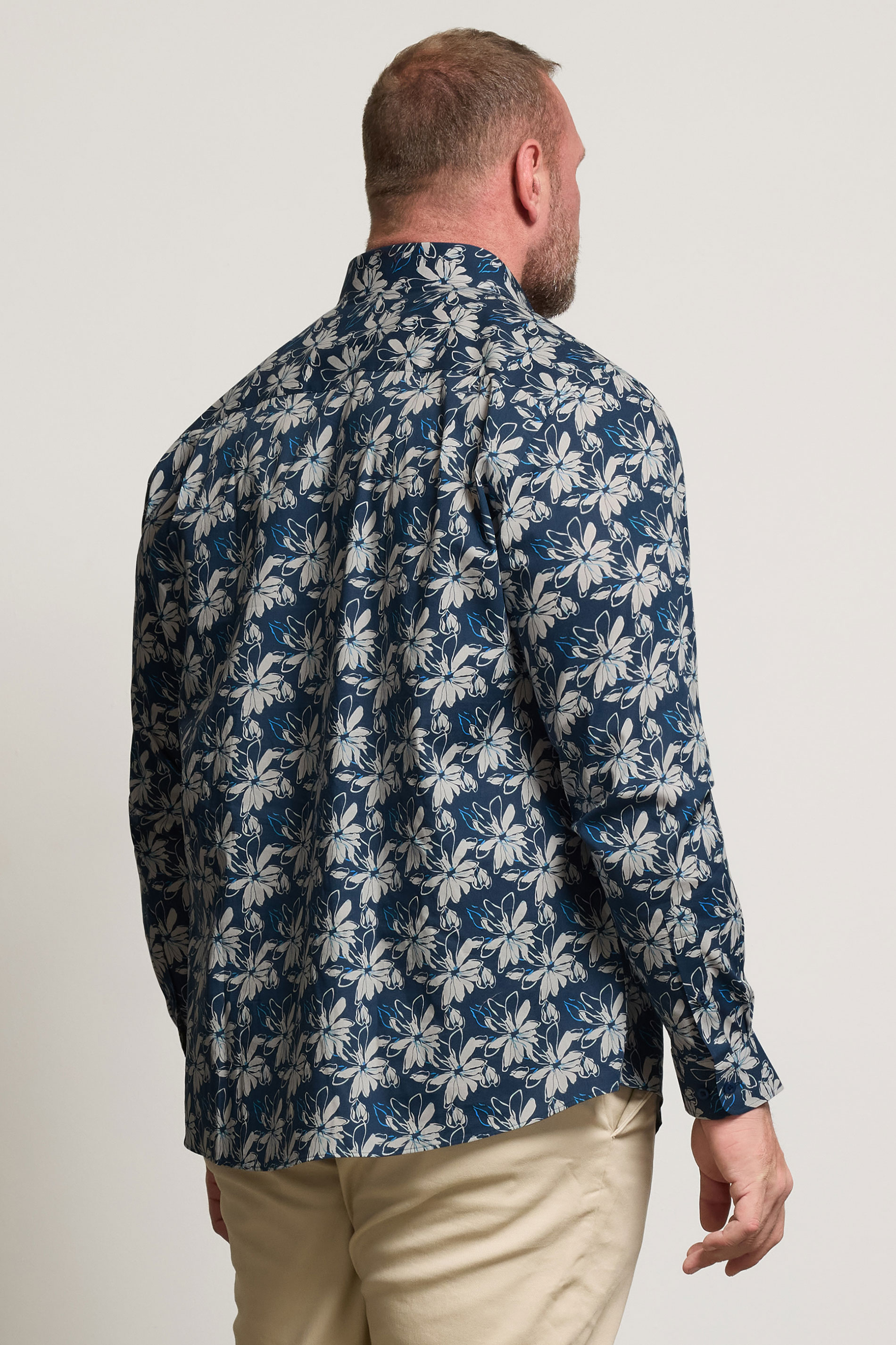 BadRhino Tailoring Big & Tall Navy Blue Premium Leaf Print Long Sleeve Shirt | BadRhino 3