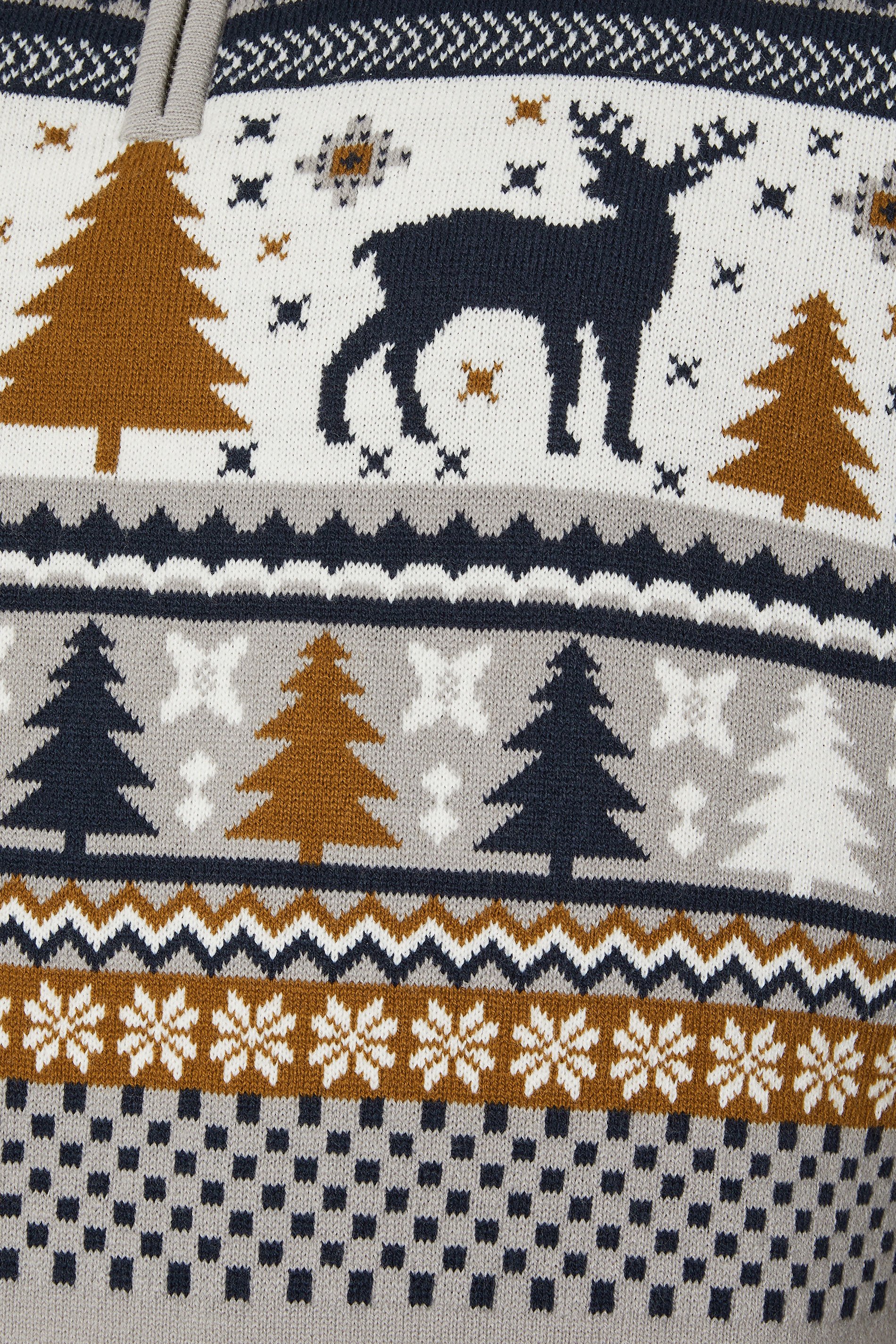 BadRhino Big & Tall Grey Fairisle Deer Quarter Zip Knitted Jumper | BadRhino 9