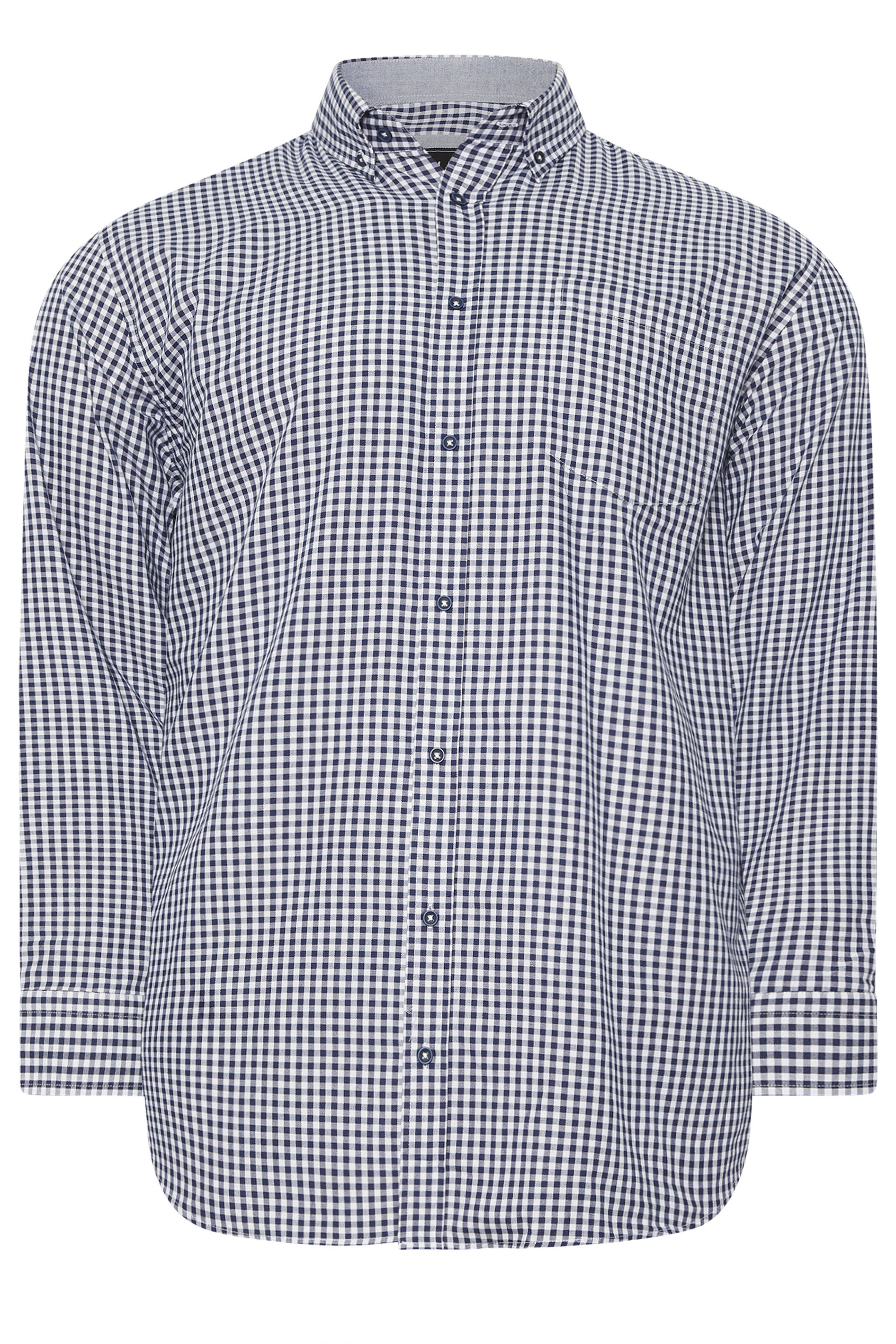KAM Big & Tall Navy Blue Long Sleeve Gingham Shirt | BadRhino 1