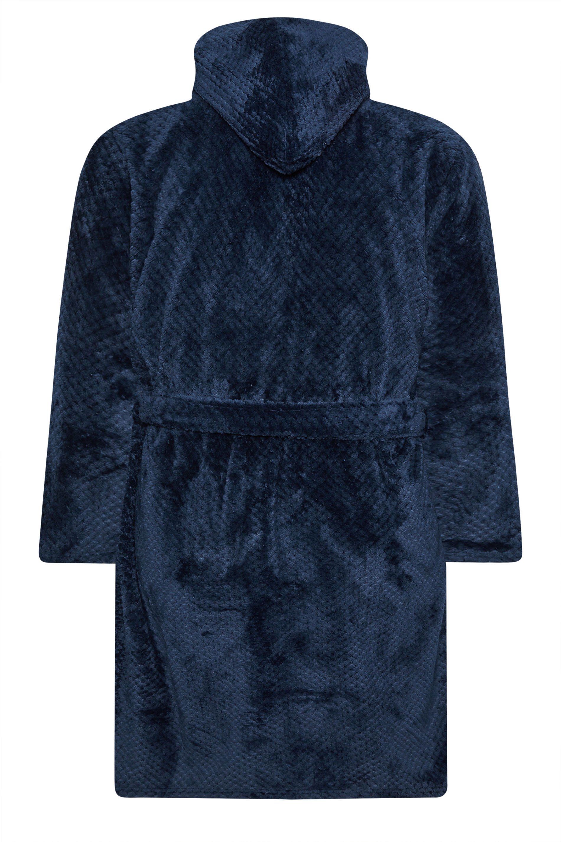 BadRhino Big & Tall Navy Blue Textured Fleece Dressing Gown | BadRhino 5