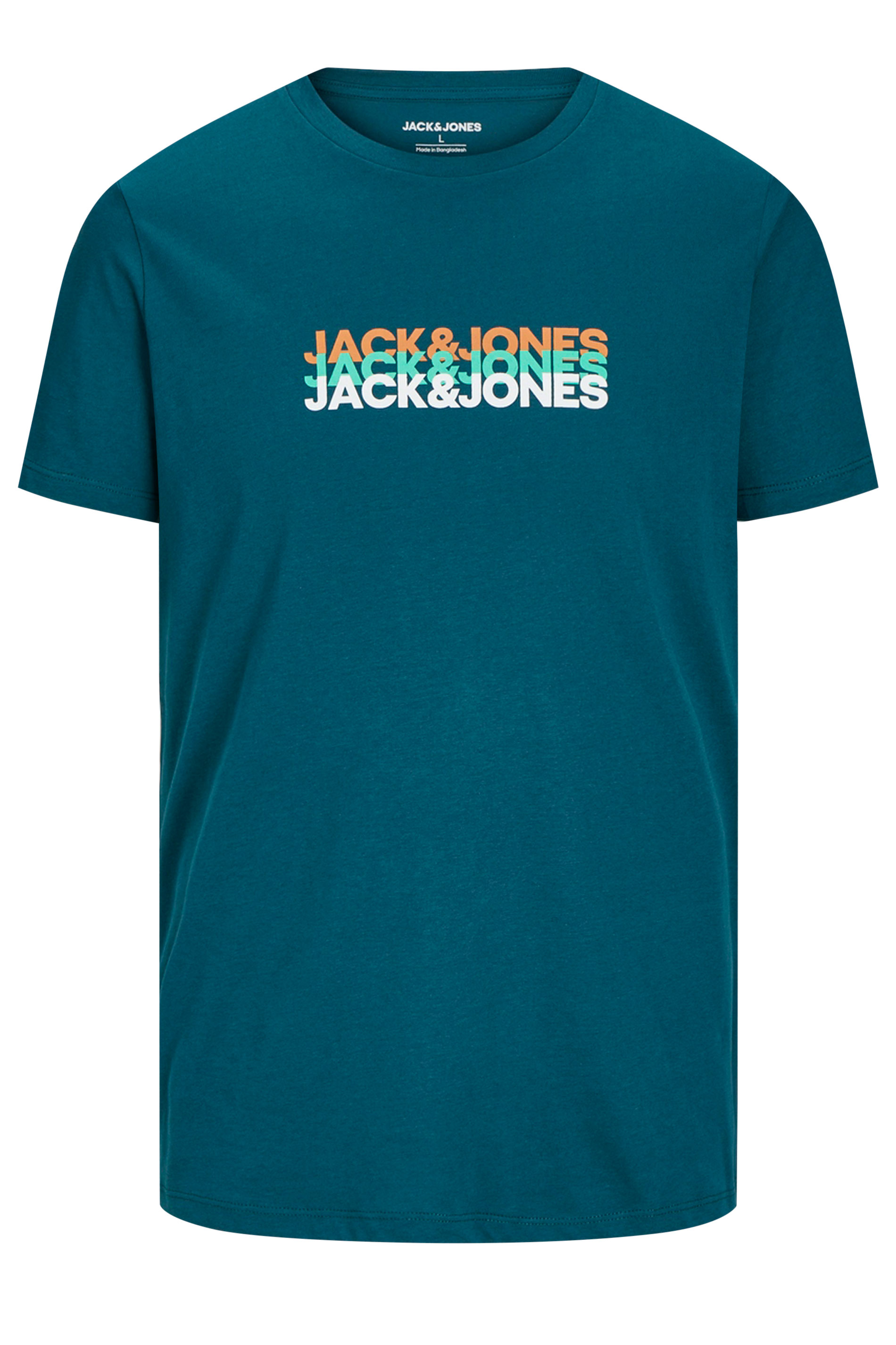 JACK & JONES Big & Tall Teal Geen Chest Logo Trio Crew Neck T-Shirt ...