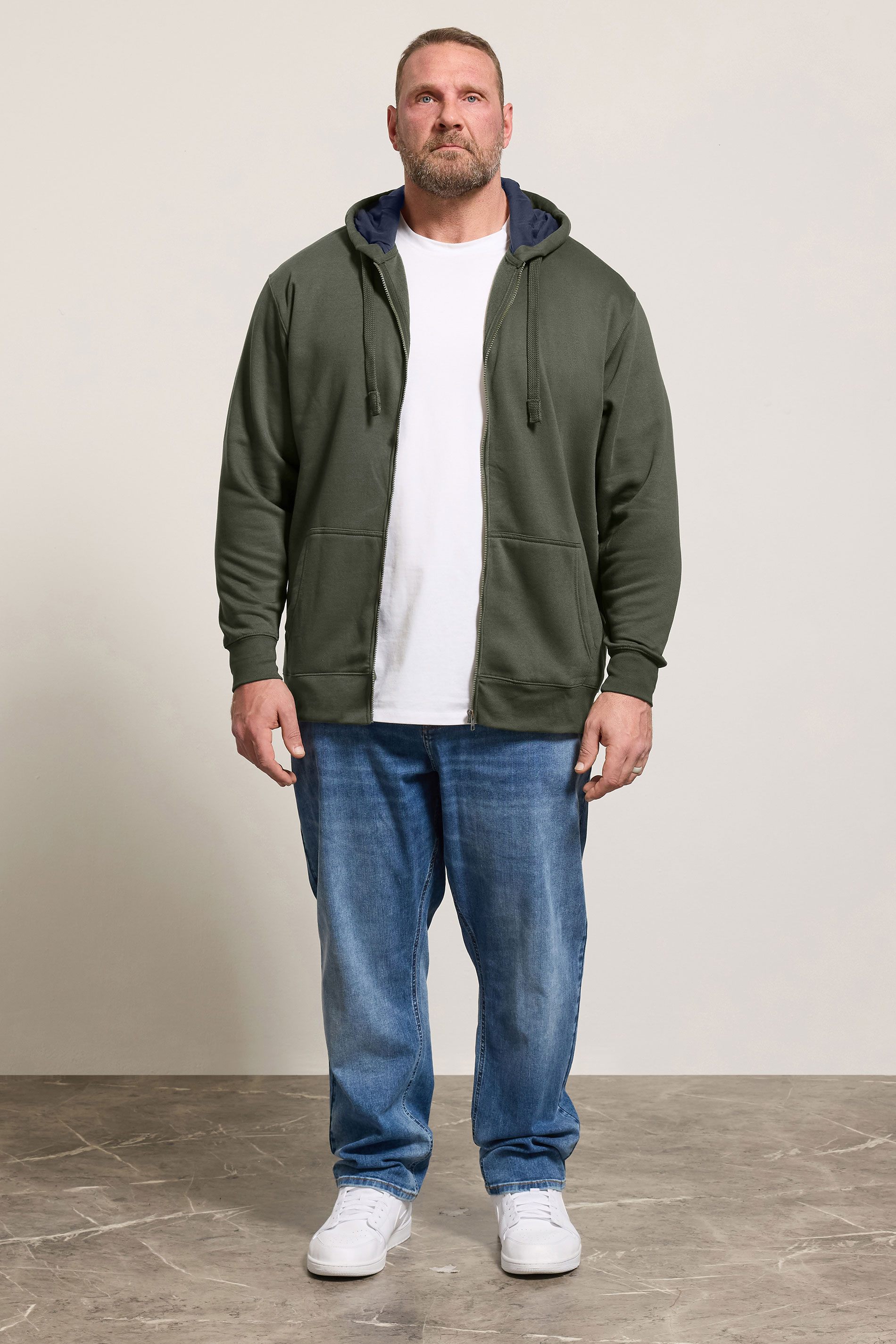 KAM Khaki Green Zip Through Hoodie | BadRhino 1