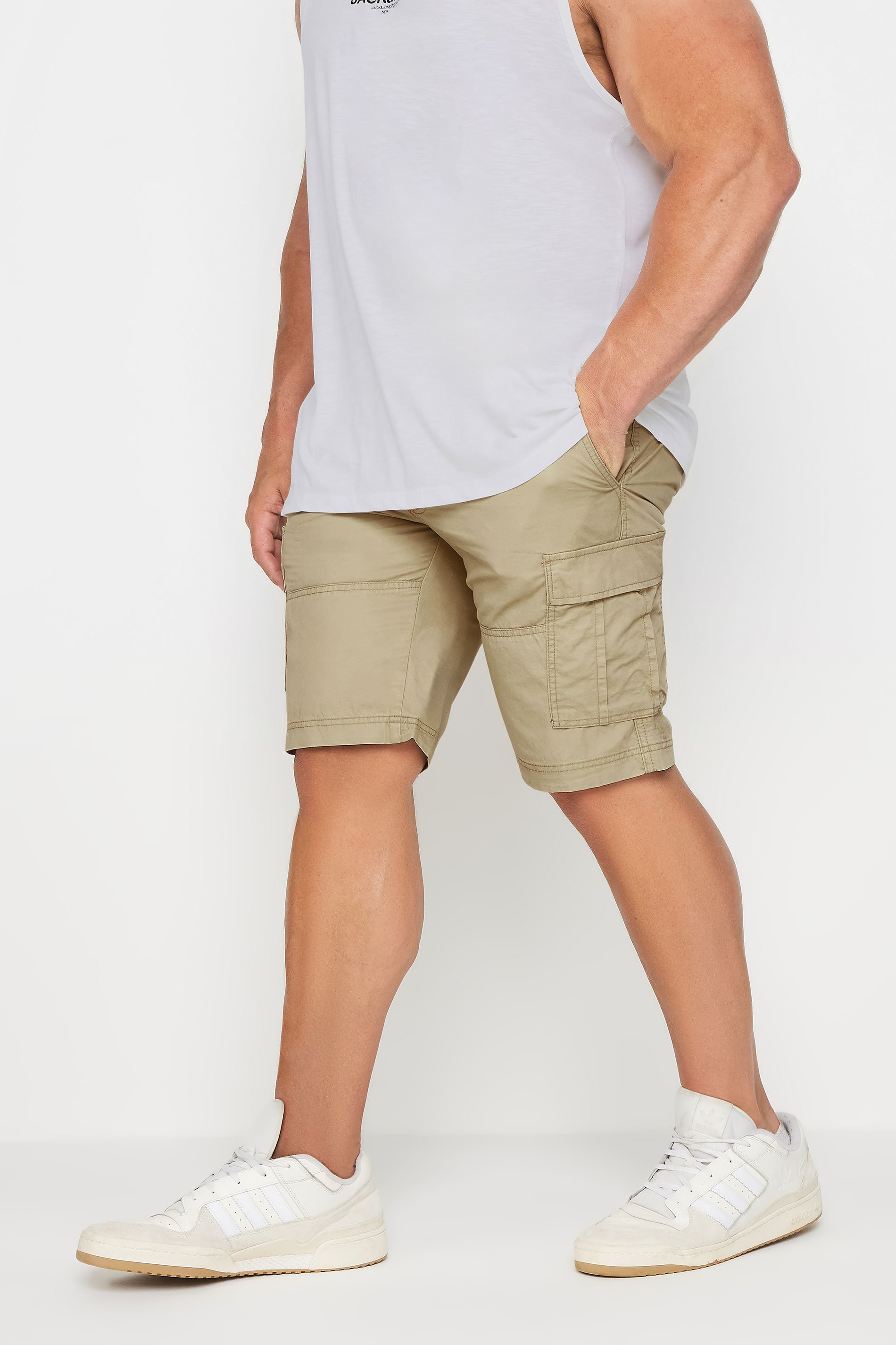 JACK & JONES Big & Tall Natural Cream Cargo Shorts | BadRhino 1