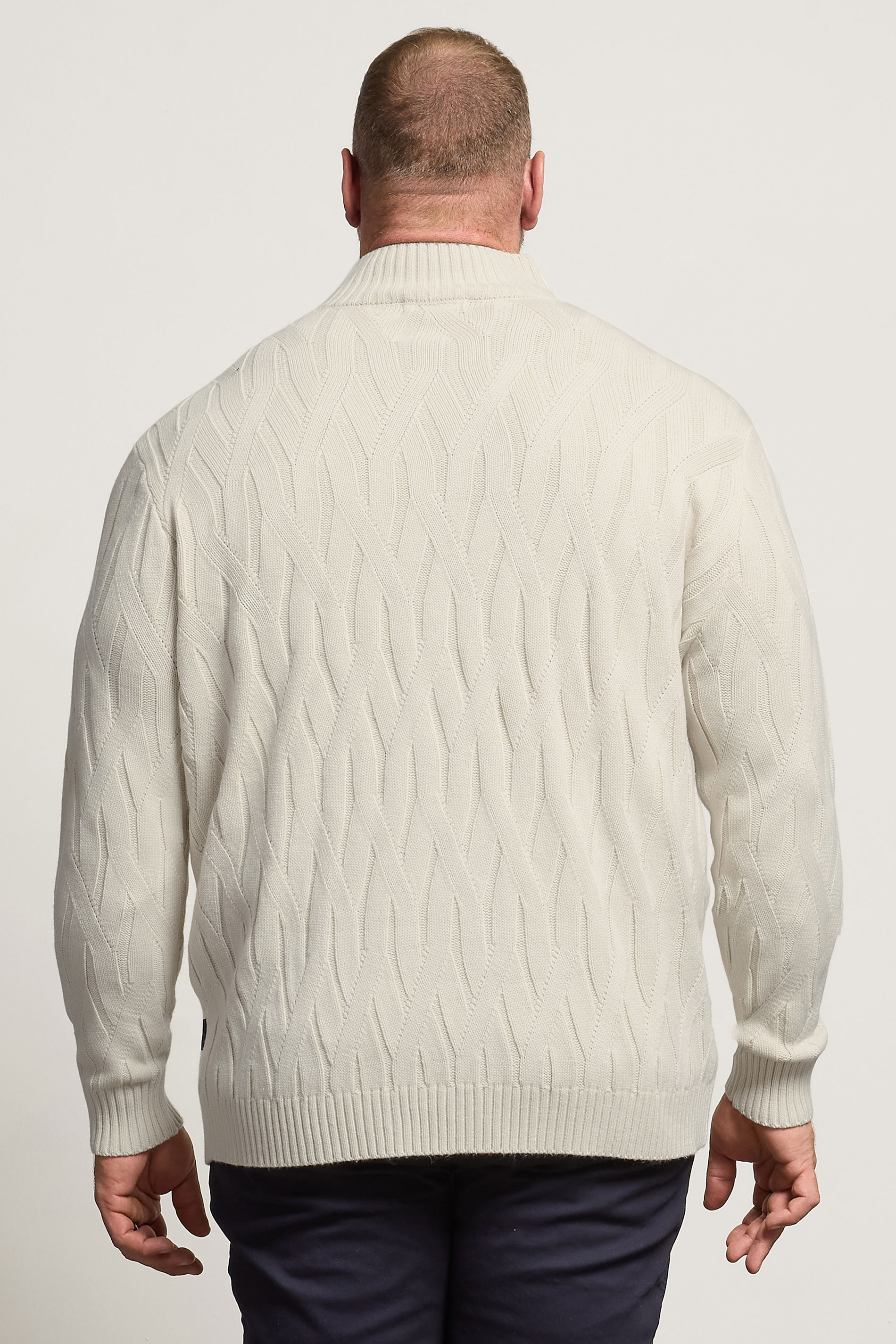 BadRhino Big & Tall Marshmallow Cream Cable Knit Quarter Zip Jumper | BadRhino 5