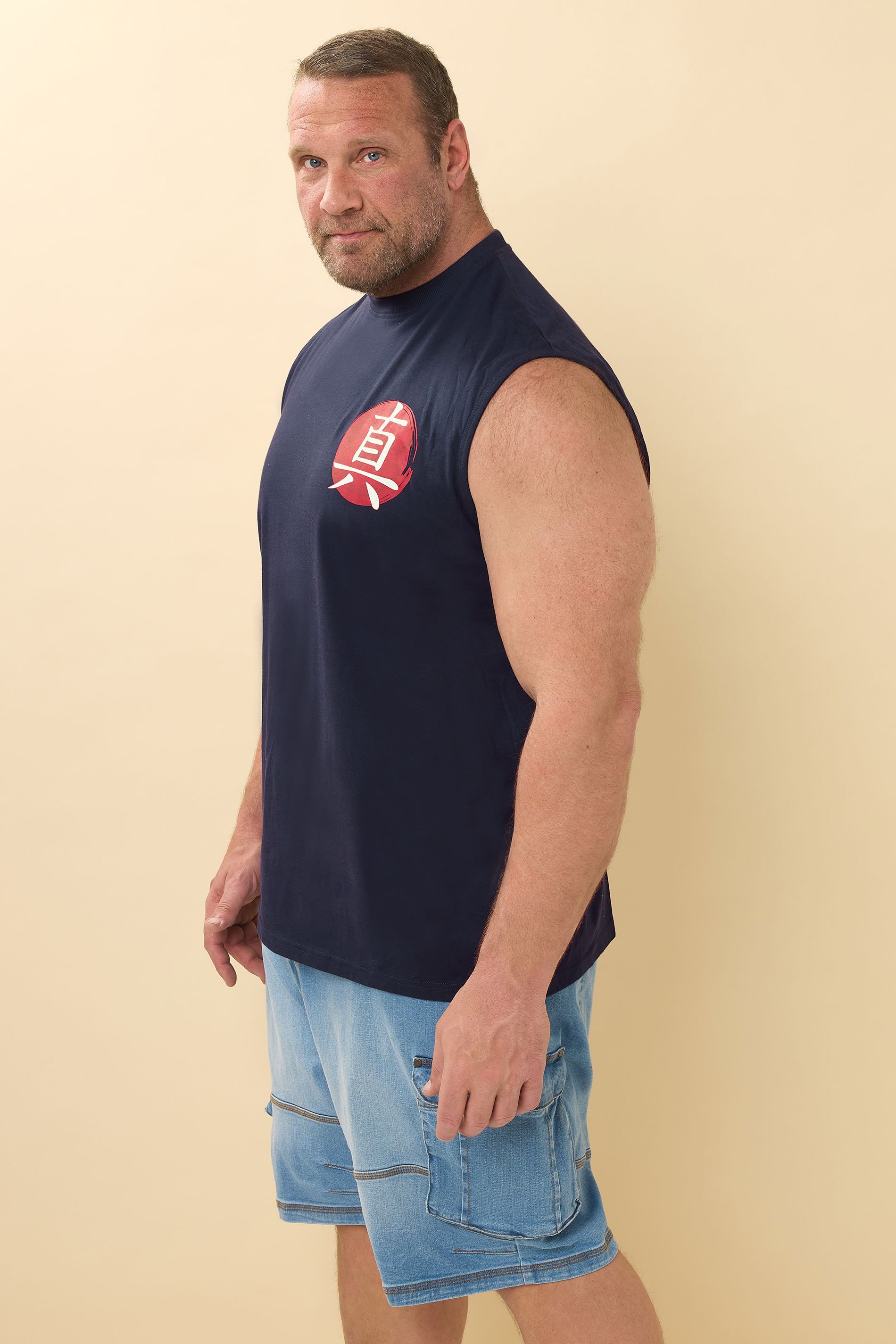 BadRhino Big & Tall Navy Blue Japanese Graphic Print Vest Top | BadRhino 6