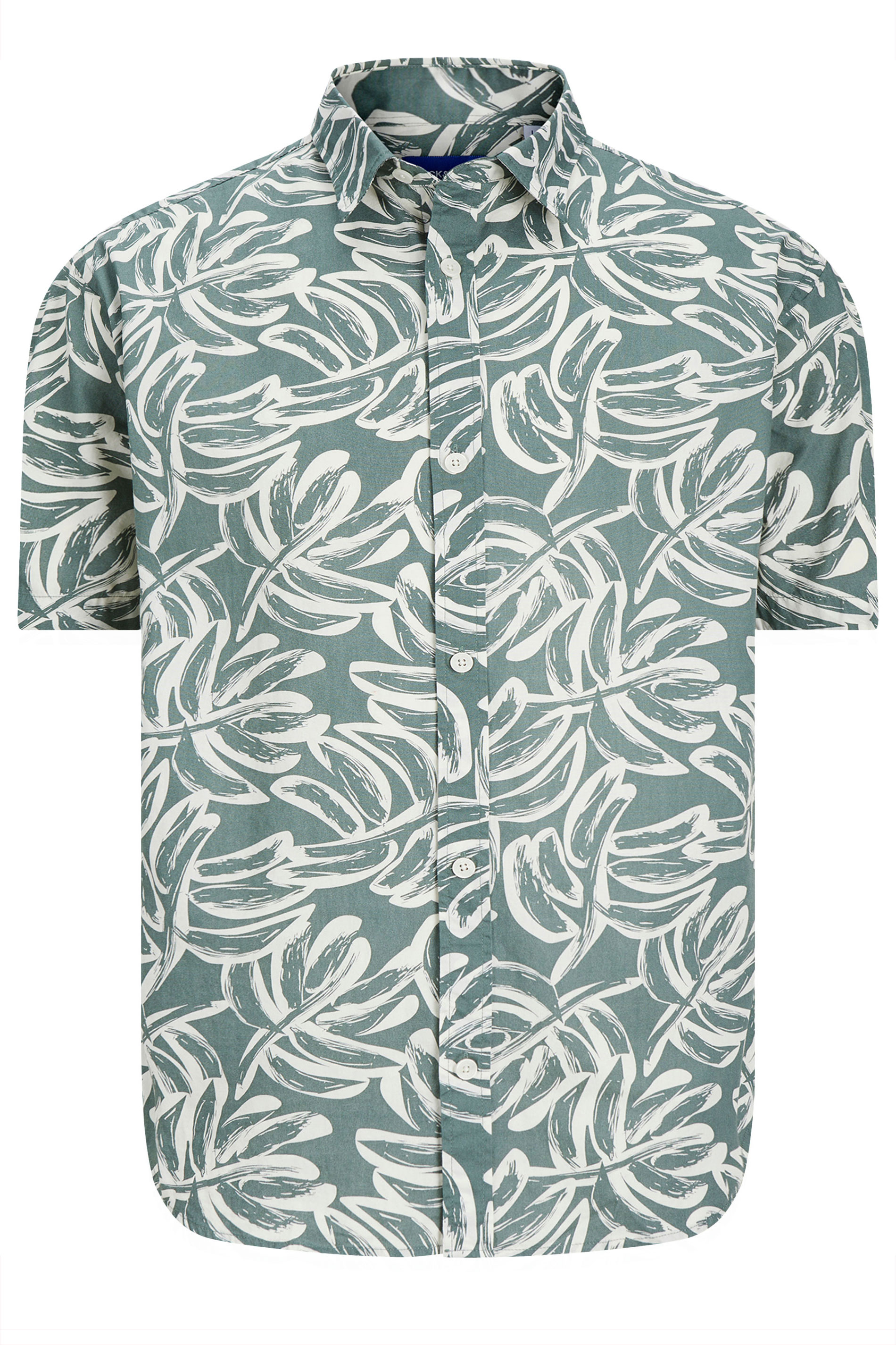 JACK & JONES Big & Tall Green Tropical Printed Shirt | BadRhino 2
