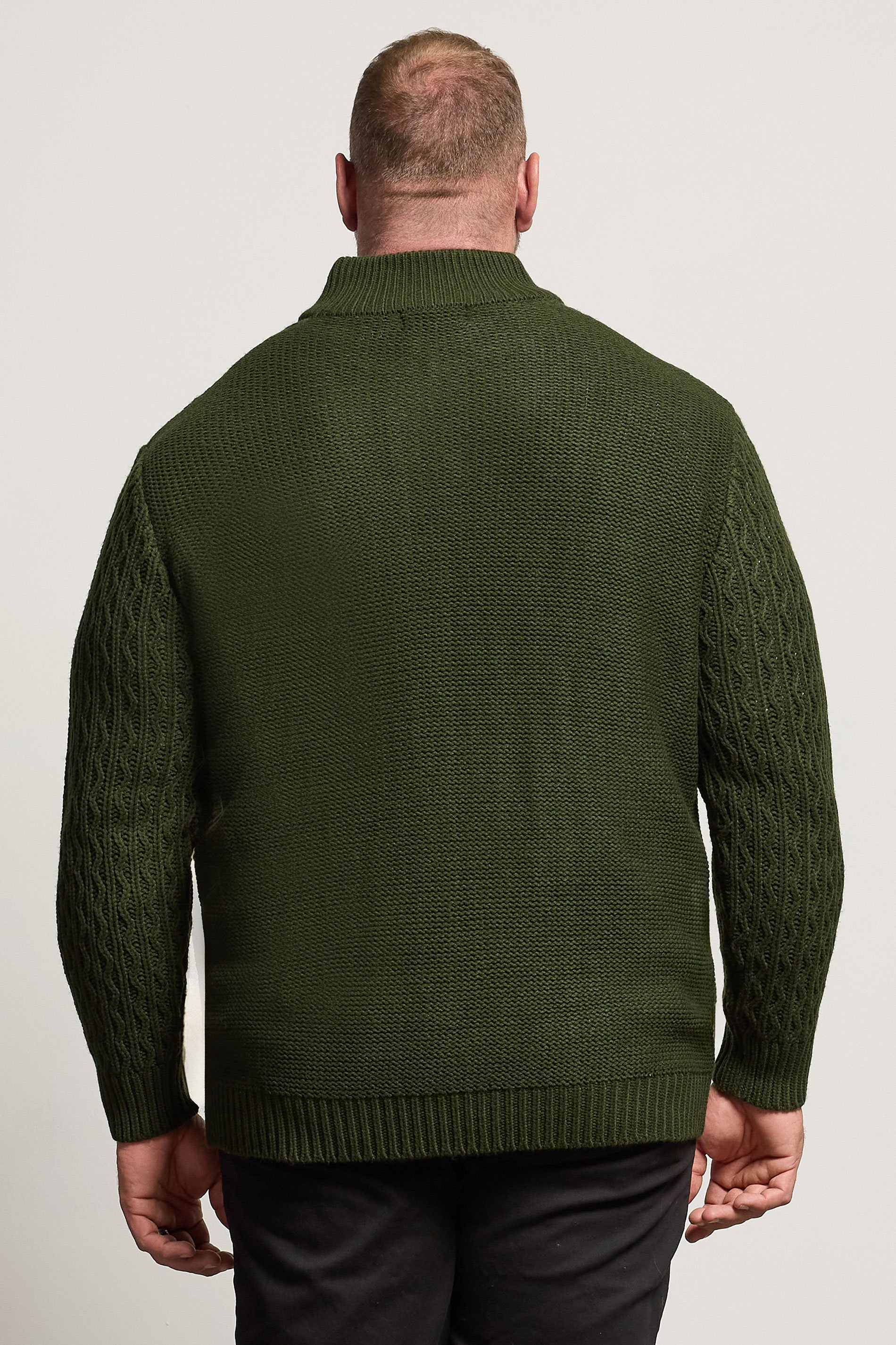 BadRhino Big & Tall Dark Green Cable Knit Quarter Zip Jumper | BadRhino 3