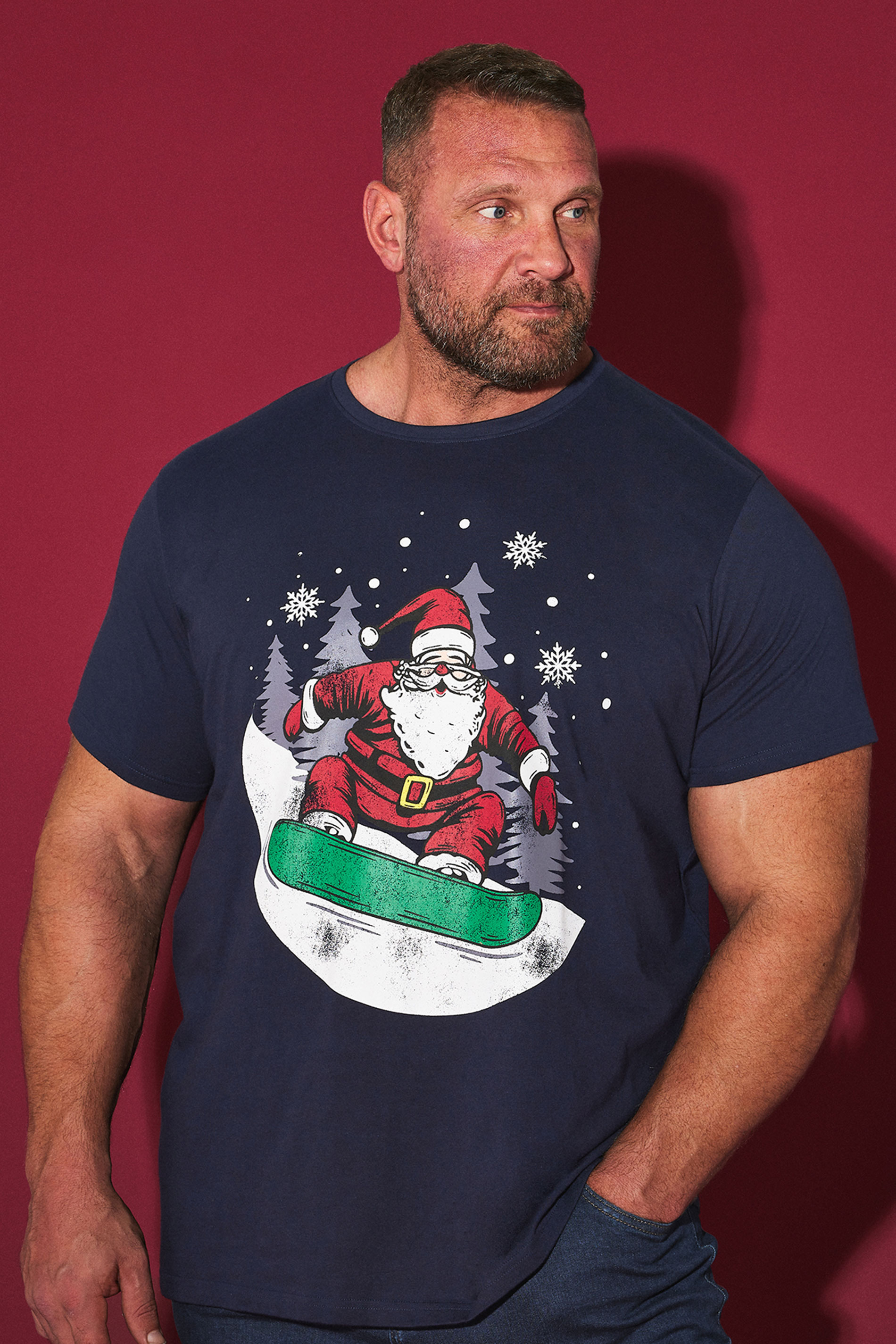 BadRhino Big & Tall Navy Blue Santa Snowboard Graphic T-Shirt | BadRhino 1