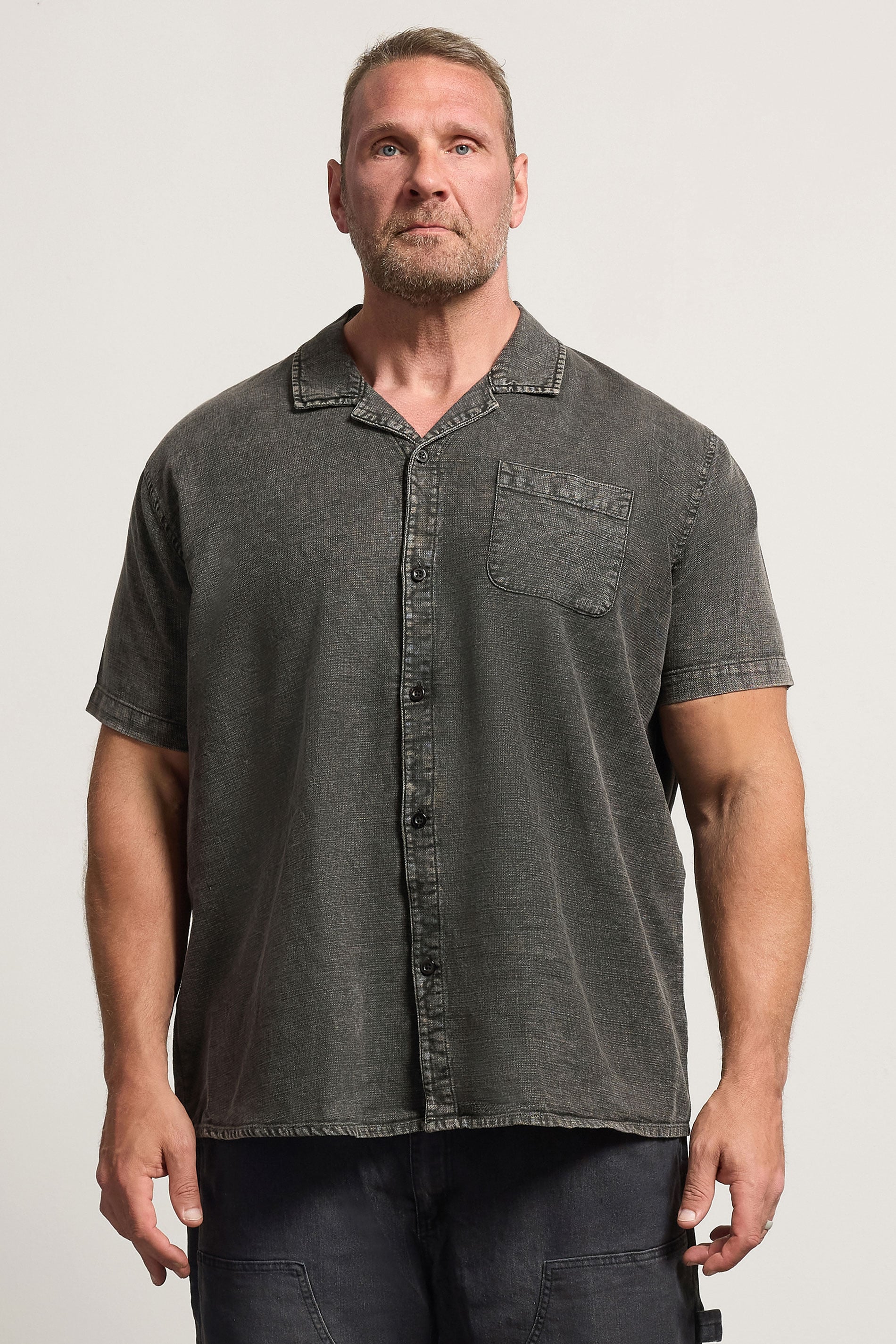 BadRhino Big & Tall Grey Acid Wash Cotton Shirt | BadRhino 1