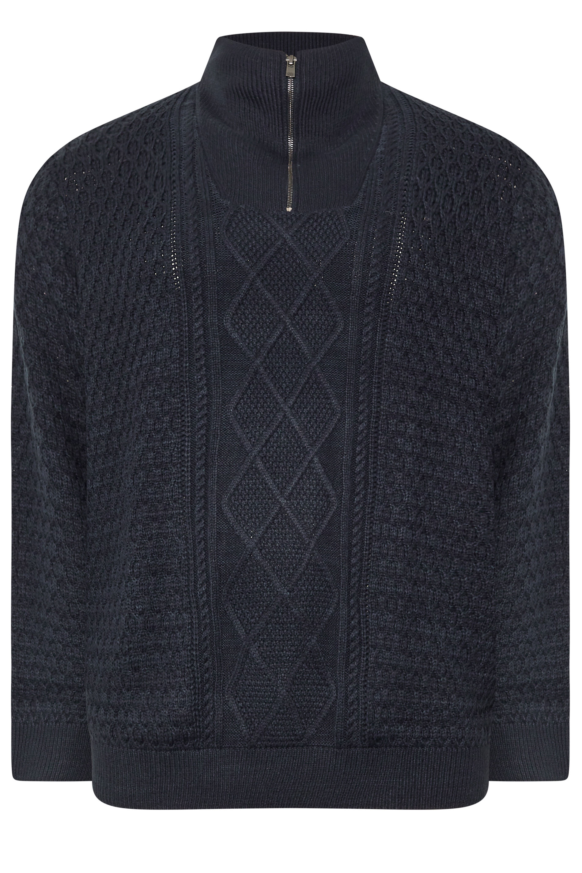 JACK & JONES Big & Tall Navy Blue High Neck Quarter Zip Jumper | BadRhino 3