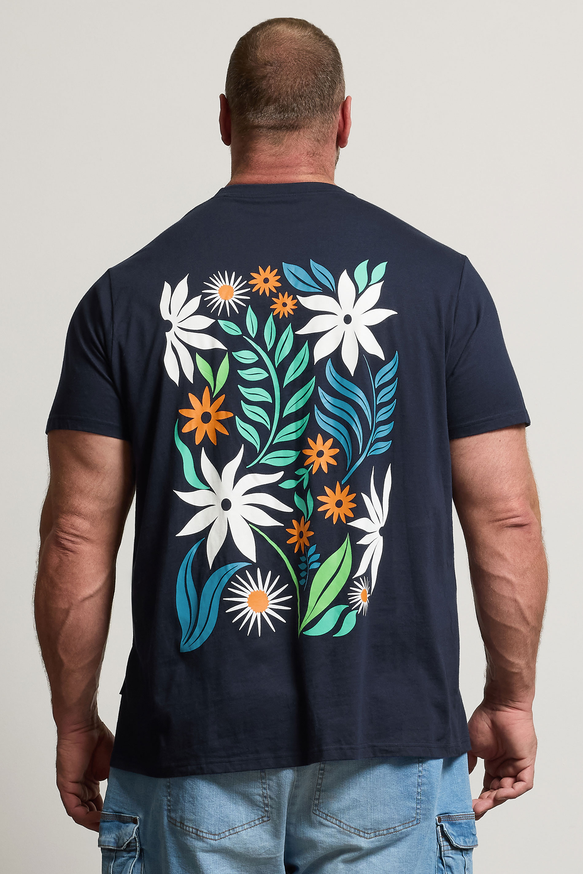 BadRhino Big &Tall Navy Blue Floral Print Graphic T-Shirt | BadRhino 4
