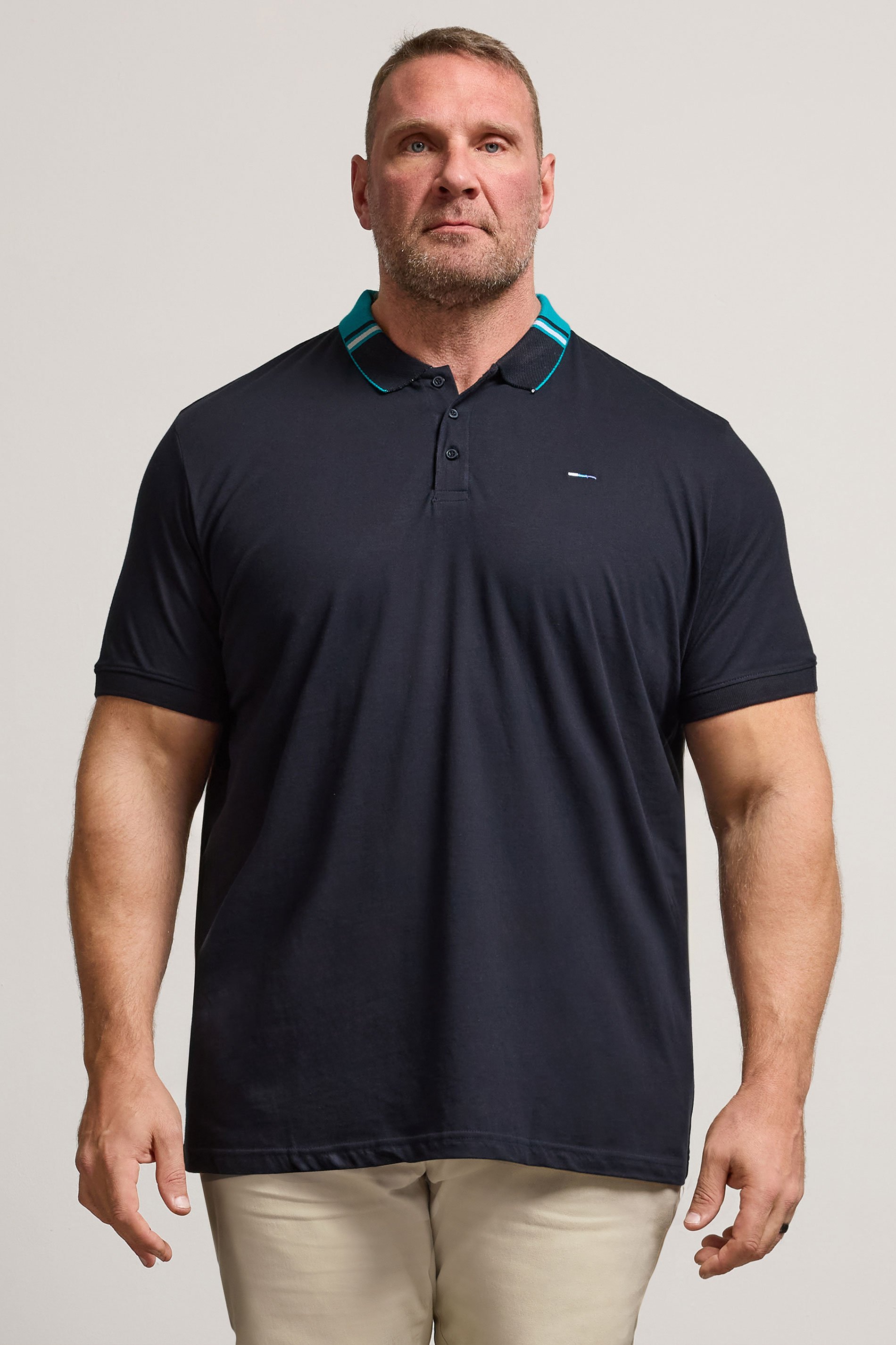 BadRhino Big & Tall Navy Blue Stripe Detail Jacquard Collar Polo Shirt | BadRhino 1