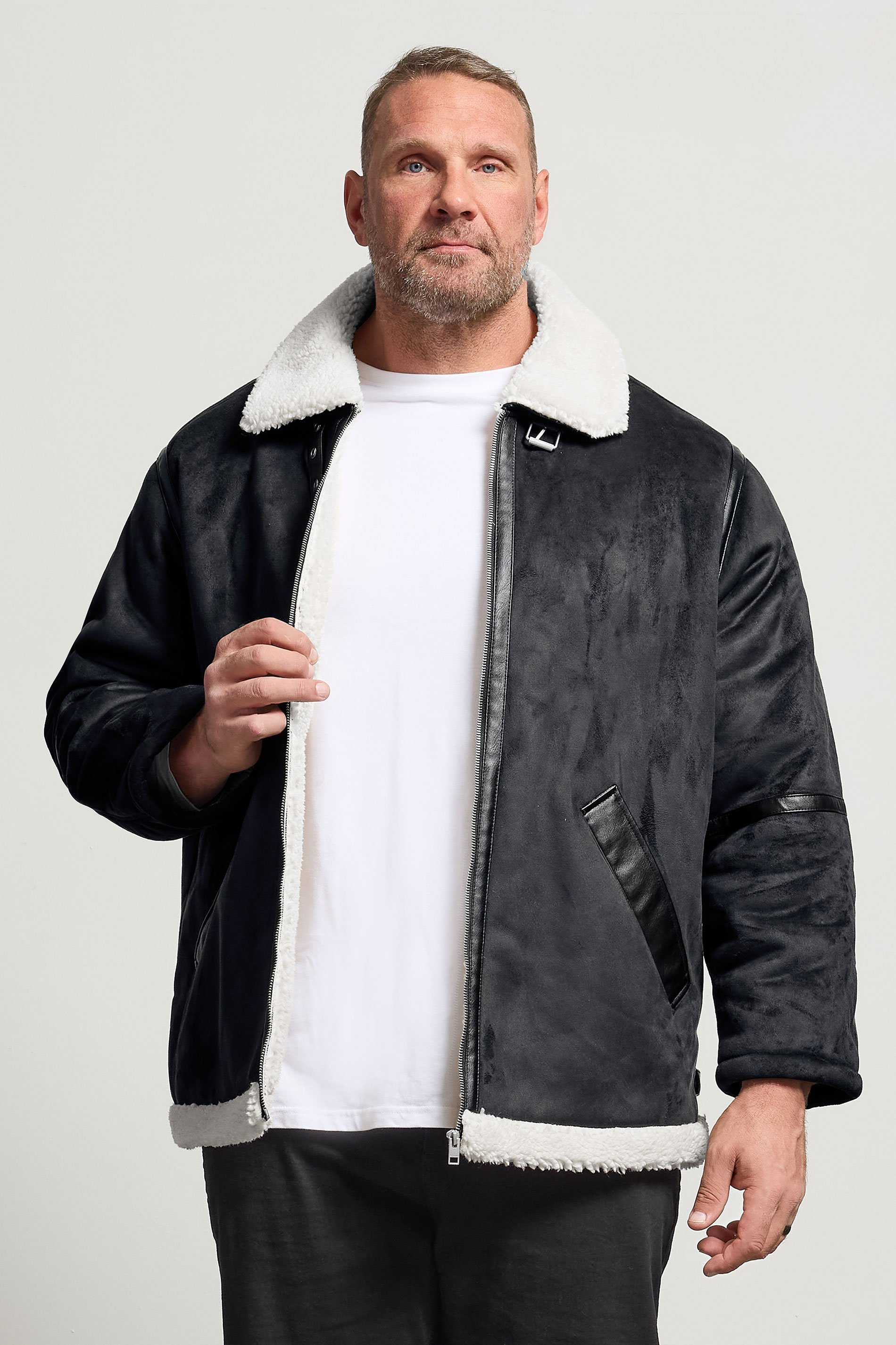 JACK & JONES Big & Tall Black Aviator Jacket | BadRhino 1