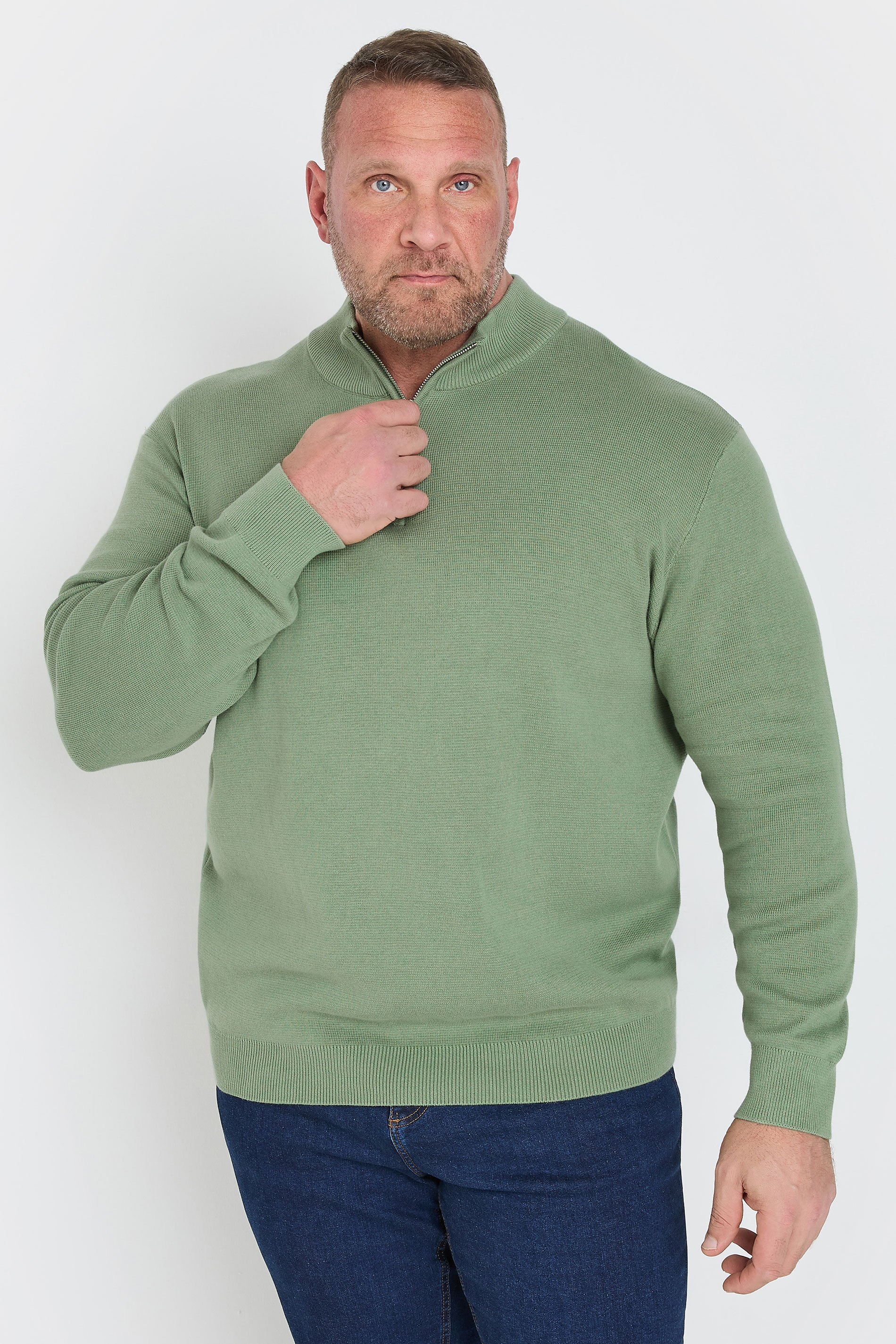 BadRhino Big & Tall Green Milano Quarter Zip Jumper | BadRhino 1